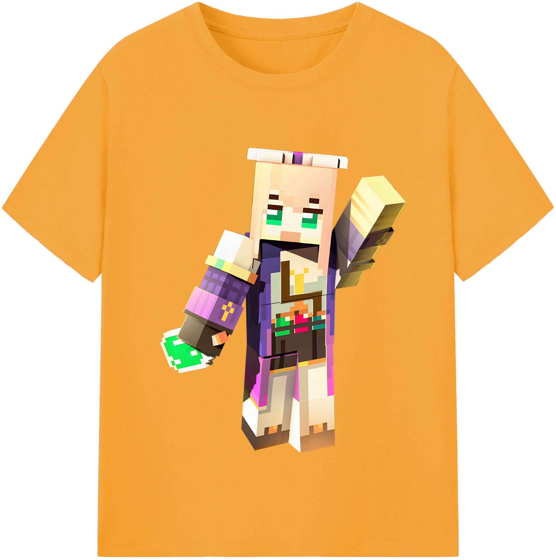 （画像用） マインクラフト ブロックの世界 Minecraft MC Block world レディースカジュアルプリントTシャツ（綿100％）
