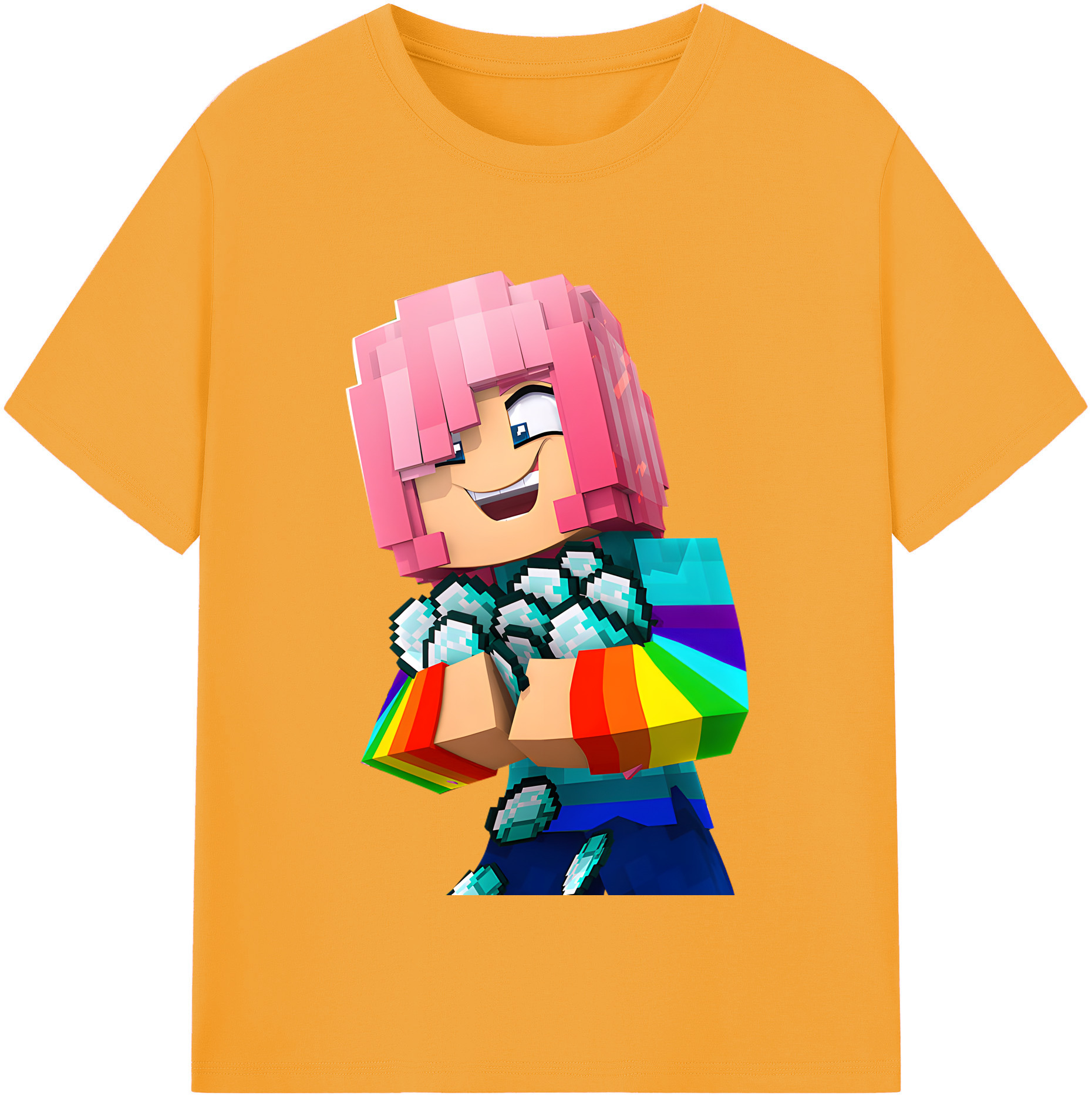 （画像用） マインクラフト ブロックの世界 Minecraft MC Block world レディースカジュアルプリントTシャツ（綿100％）