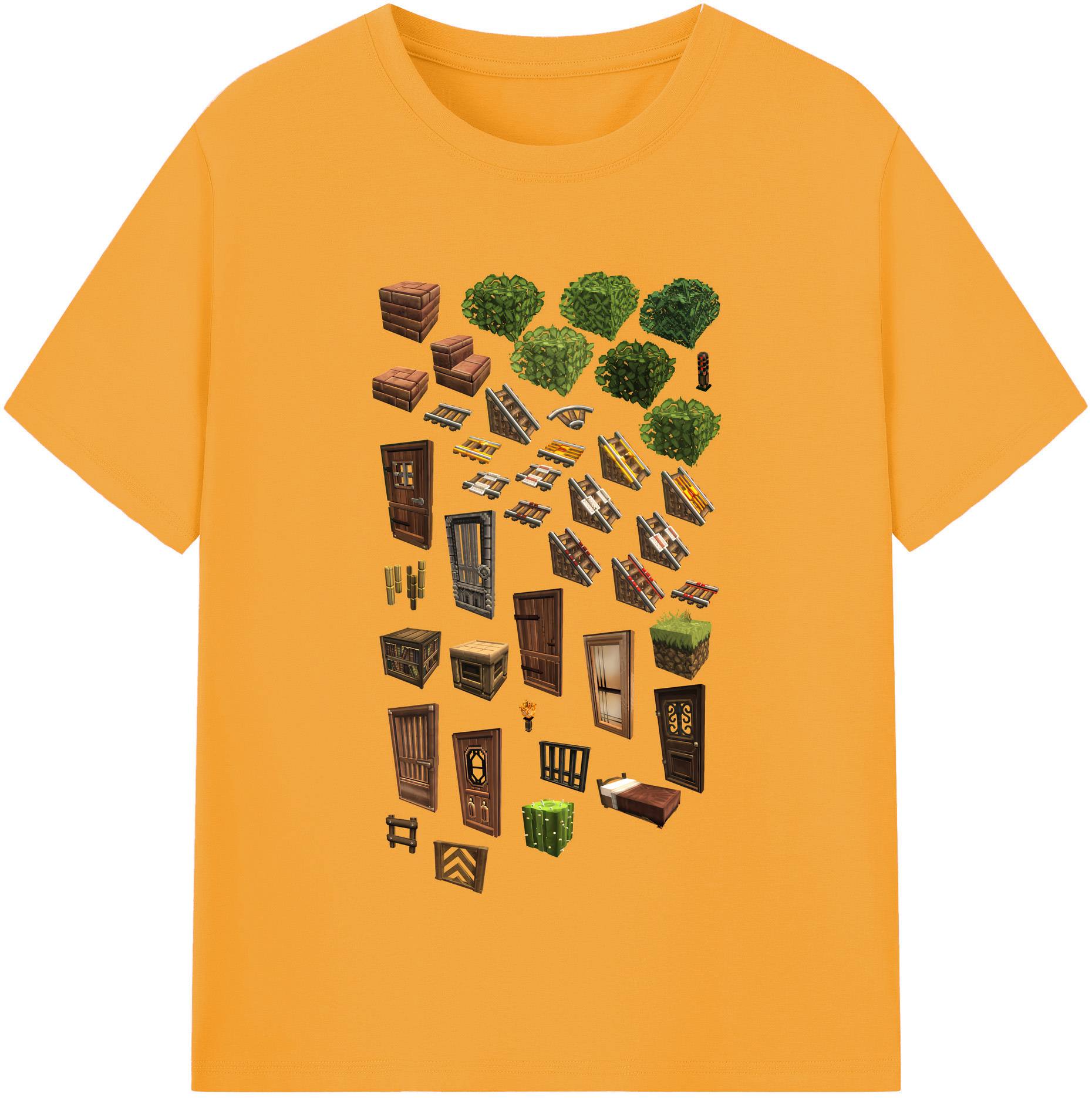 （画像用） マインクラフト ブロックの世界 Minecraft MC Block world レディースカジュアルプリントTシャツ（綿100％）
