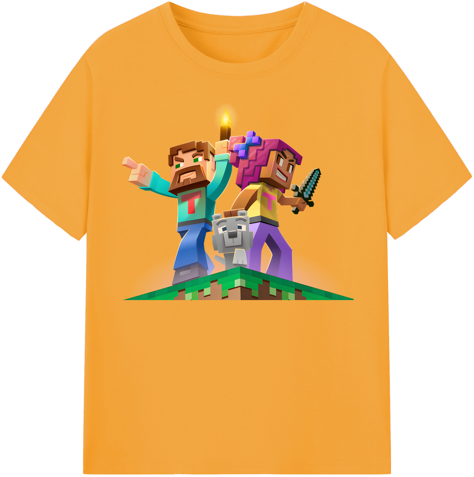 （画像用） マインクラフト ブロックの世界 Minecraft MC Block world レディースカジュアルプリントTシャツ（綿100％）