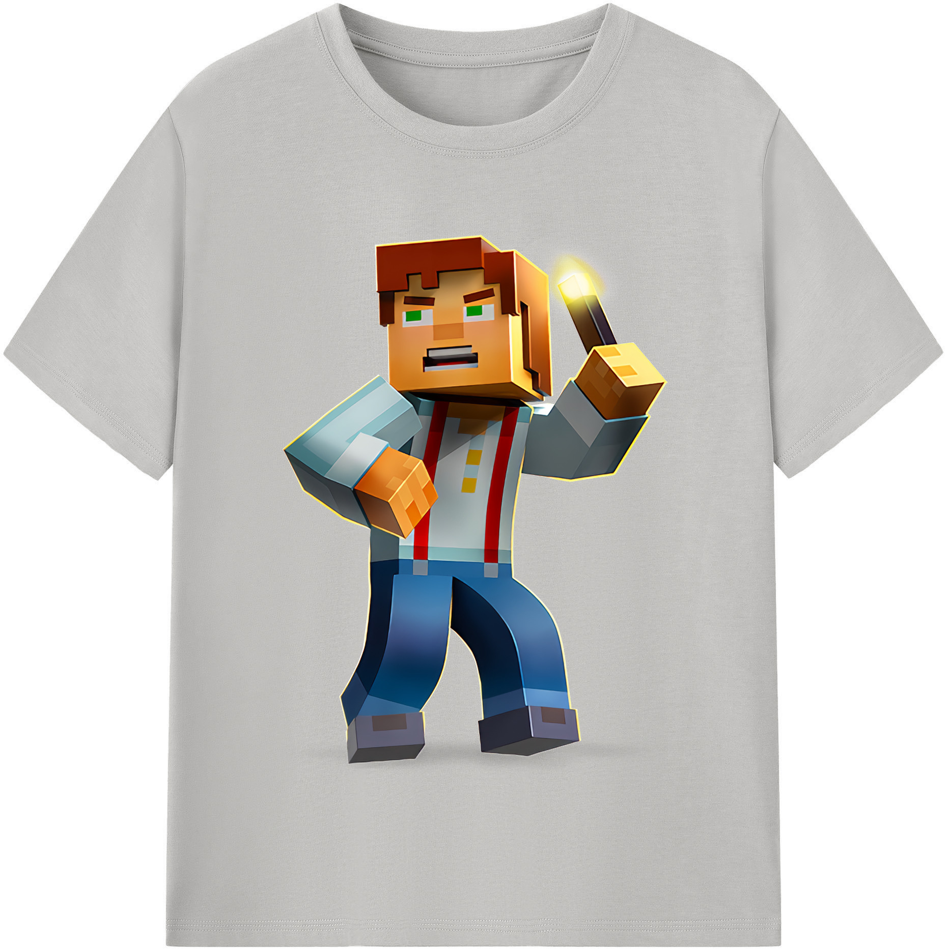 （画像用） マインクラフト ブロックの世界 Minecraft MC Block world レディースカジュアルプリントTシャツ（綿100％）