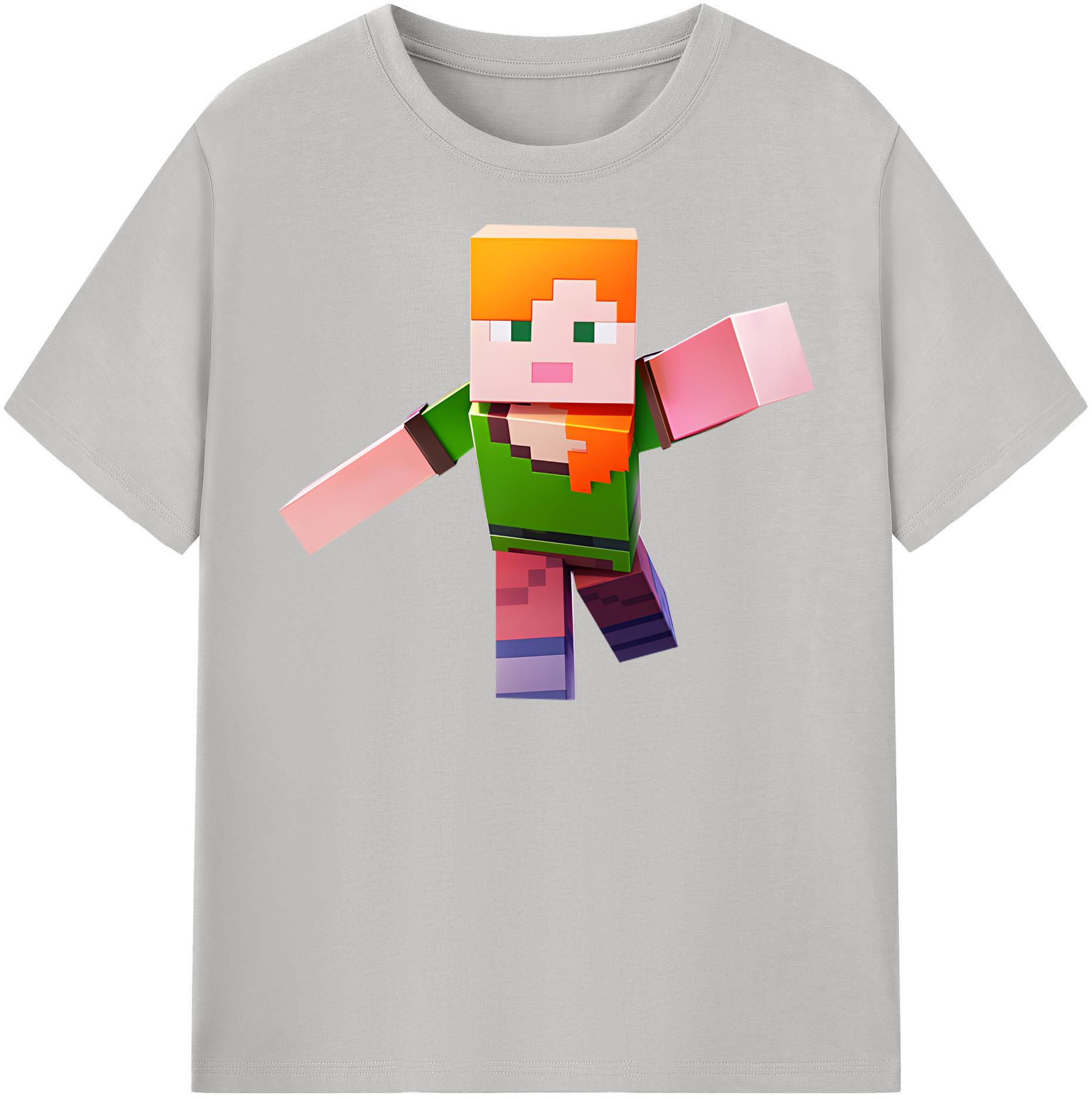 （画像用） マインクラフト ブロックの世界 Minecraft MC Block world レディースカジュアルプリントTシャツ（綿100％）