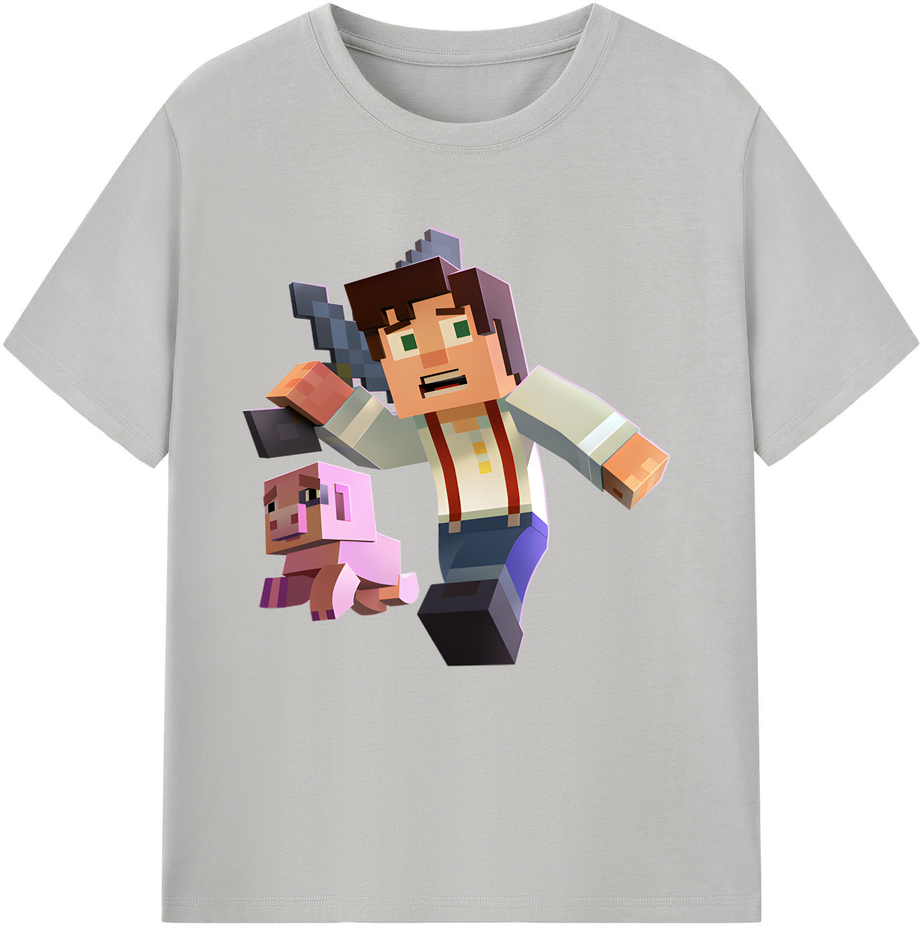 （画像用） マインクラフト ブロックの世界 Minecraft MC Block world レディースカジュアルプリントTシャツ（綿100％）