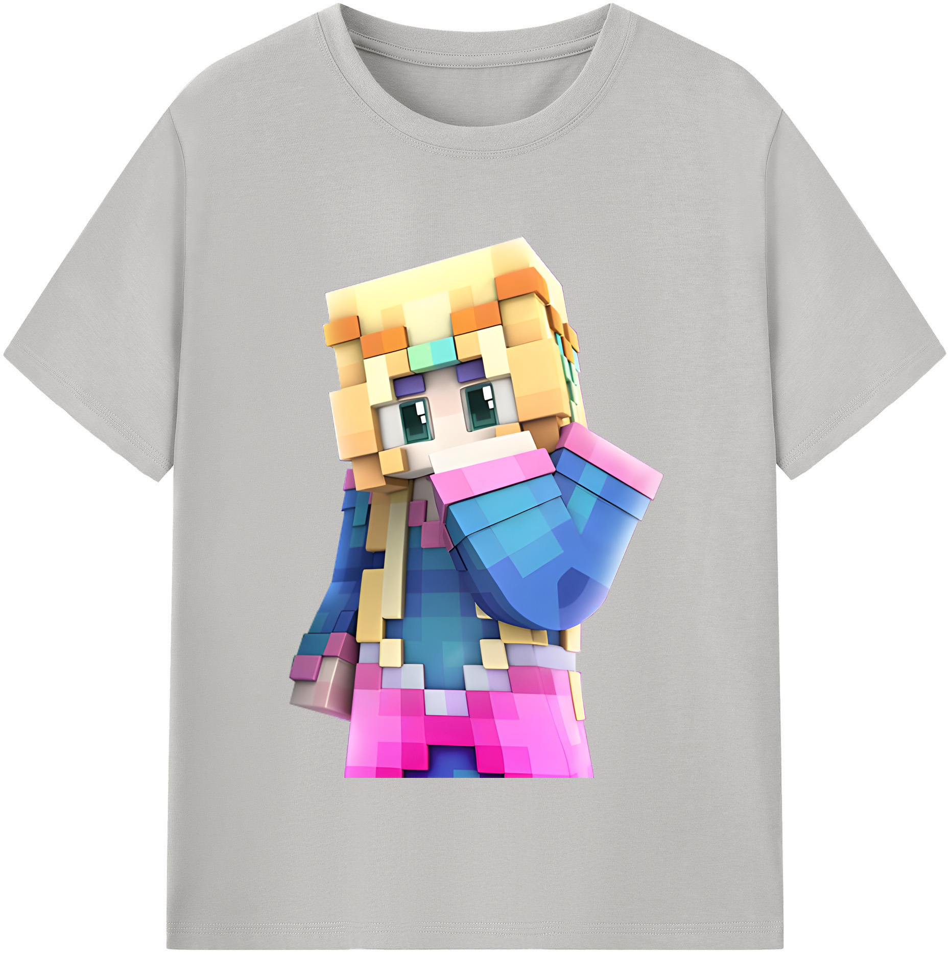 （画像用） マインクラフト ブロックの世界 Minecraft MC Block world レディースカジュアルプリントTシャツ（綿100％）