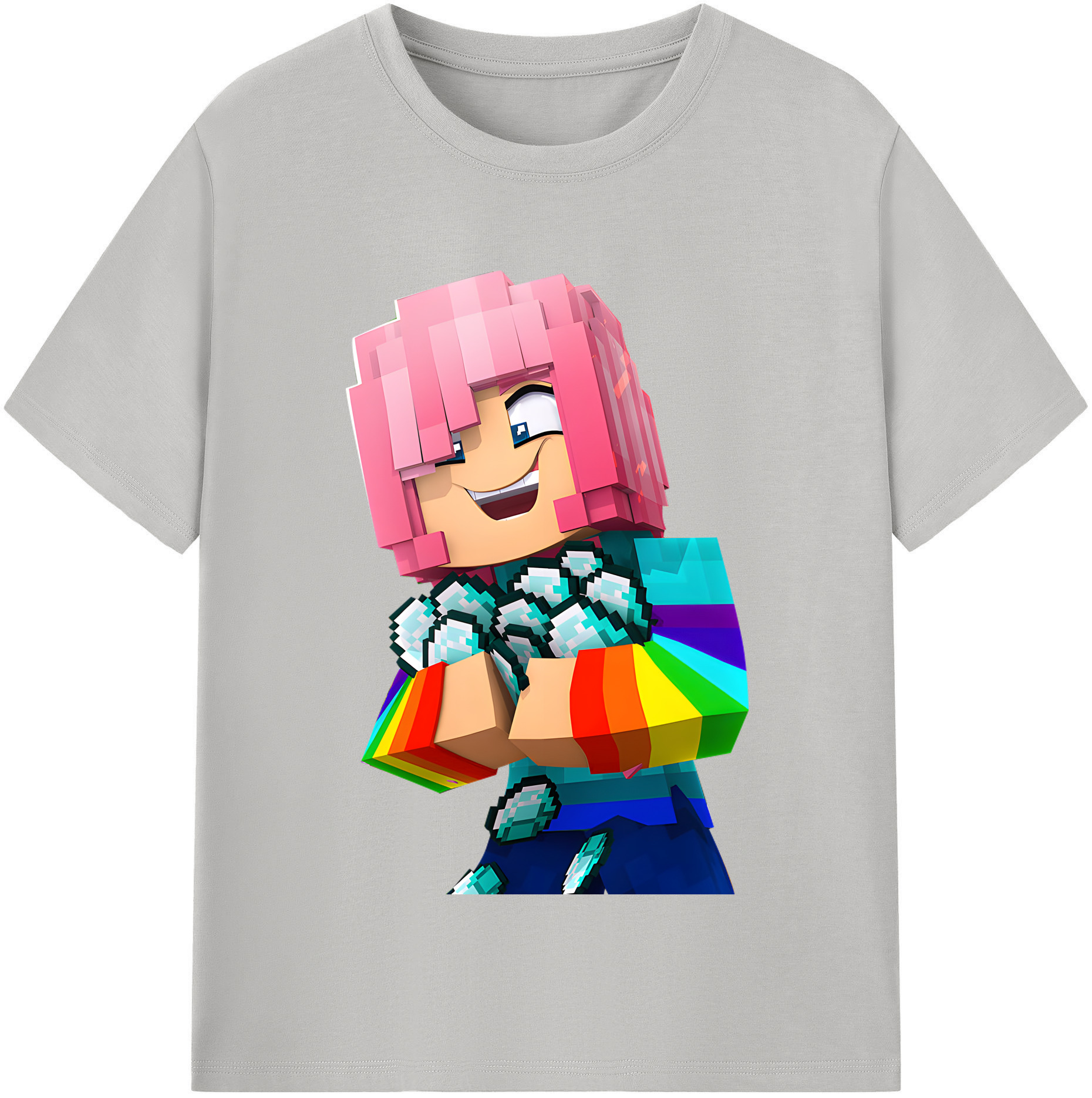 （画像用） マインクラフト ブロックの世界 Minecraft MC Block world レディースカジュアルプリントTシャツ（綿100％）