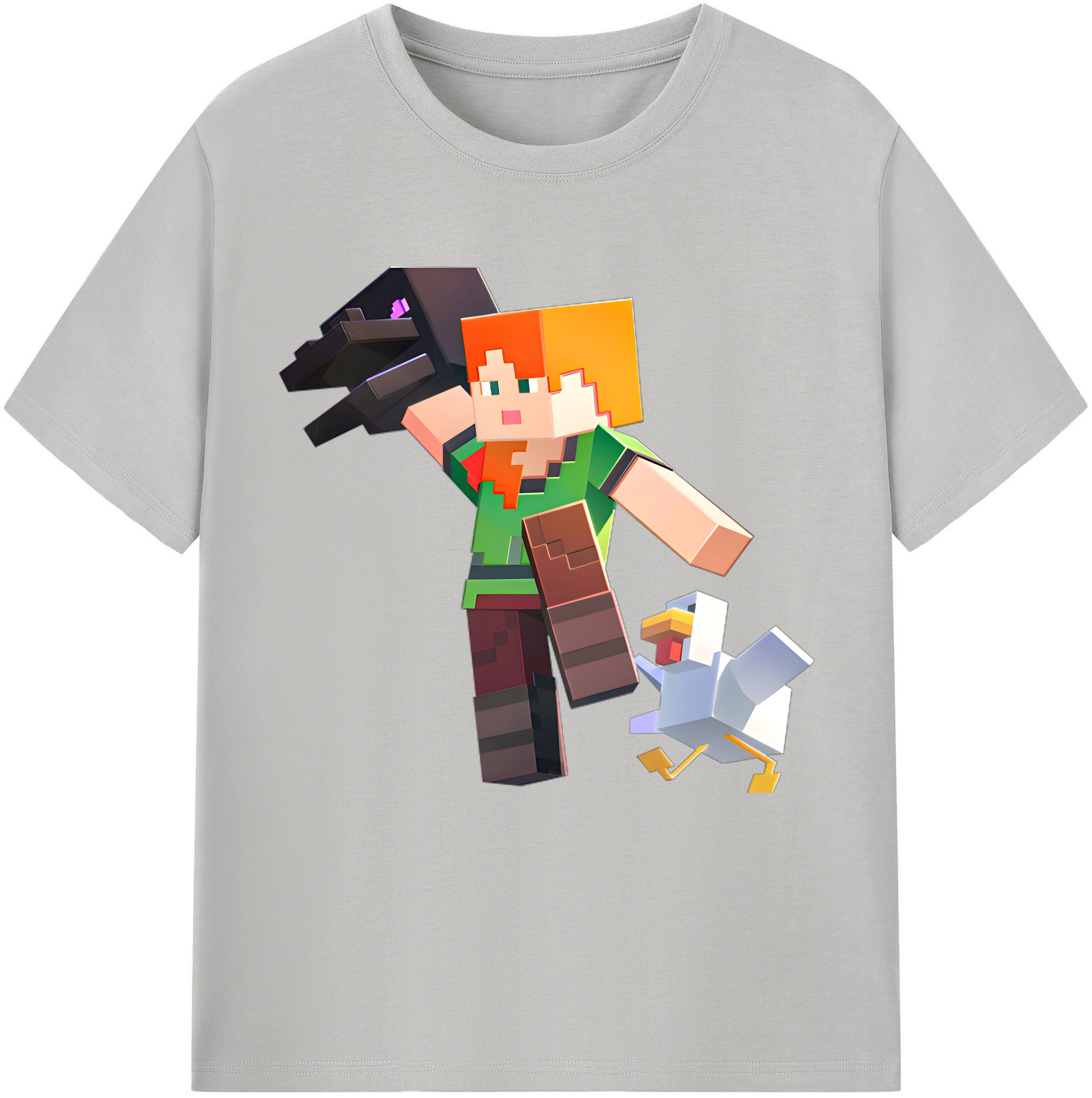 （画像用） マインクラフト ブロックの世界 Minecraft MC Block world レディースカジュアルプリントTシャツ（綿100％）
