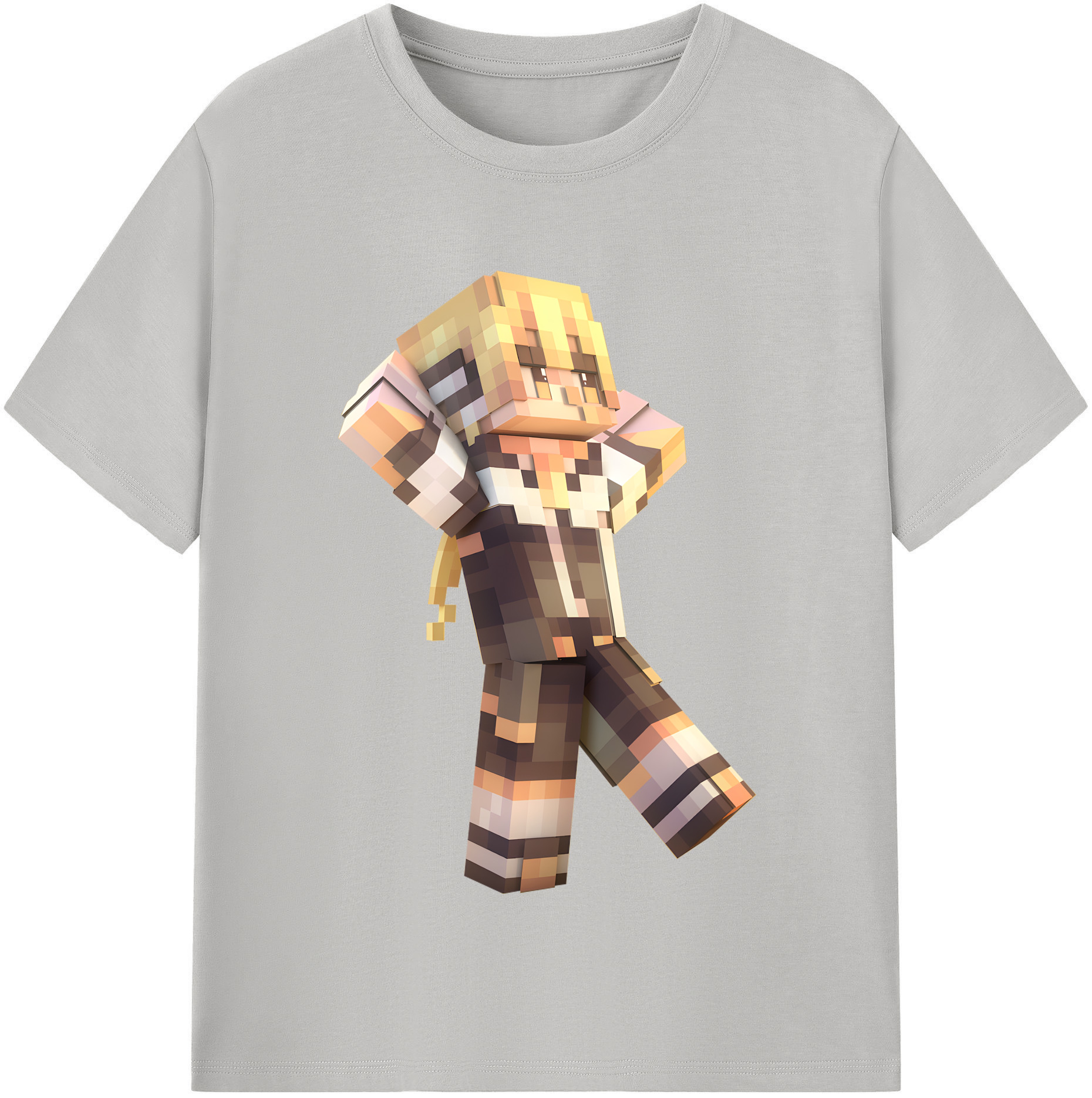 （画像用） マインクラフト ブロックの世界 Minecraft MC Block world レディースカジュアルプリントTシャツ（綿100％）