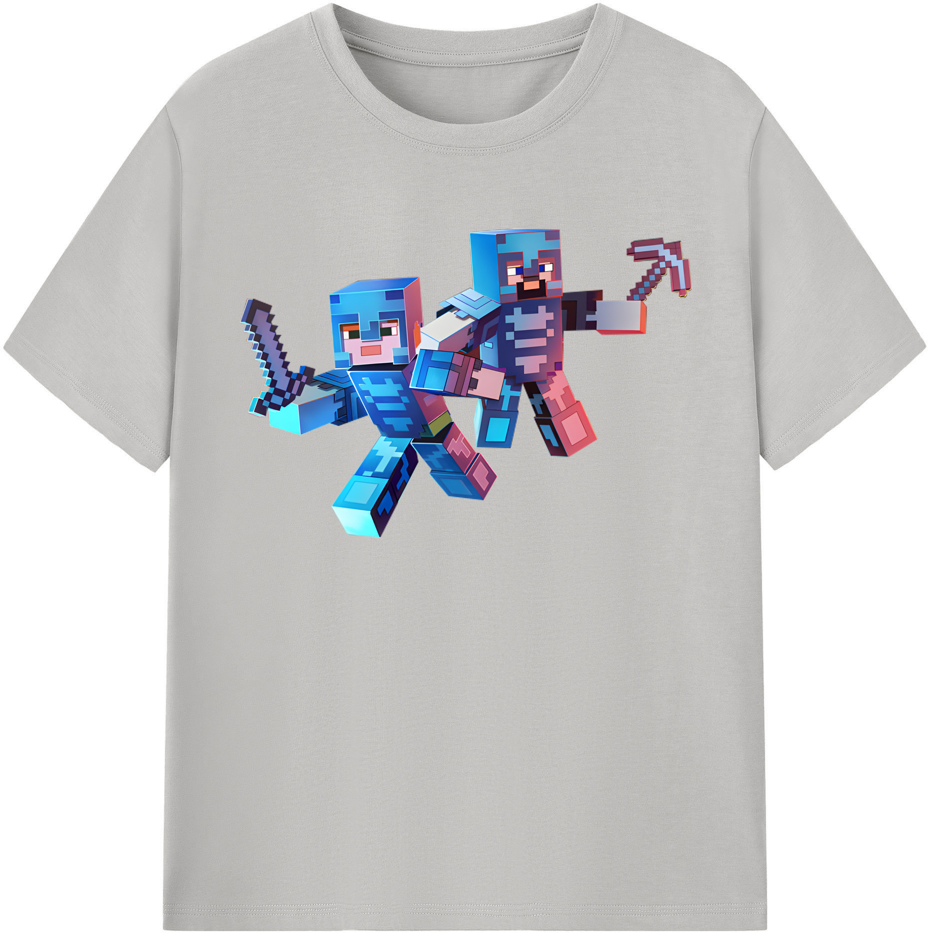 （画像用） マインクラフト ブロックの世界 Minecraft MC Block world レディースカジュアルプリントTシャツ（綿100％）