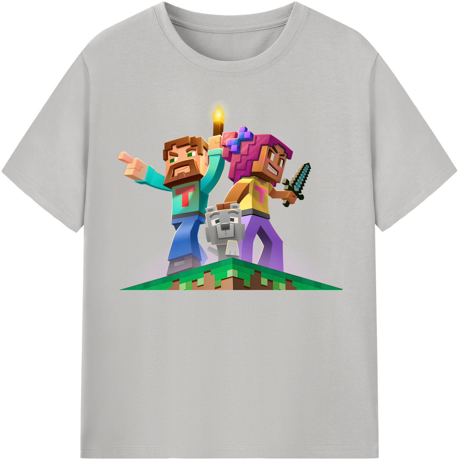 （画像用） マインクラフト ブロックの世界 Minecraft MC Block world レディースカジュアルプリントTシャツ（綿100％）