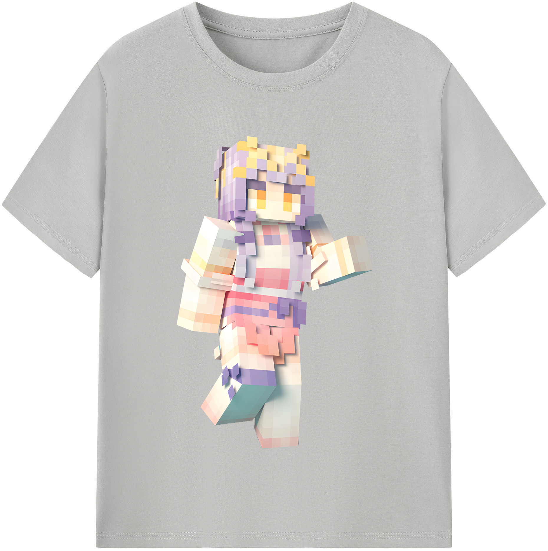 （画像用） マインクラフト ブロックの世界 Minecraft MC Block world レディースカジュアルプリントTシャツ（綿100％）