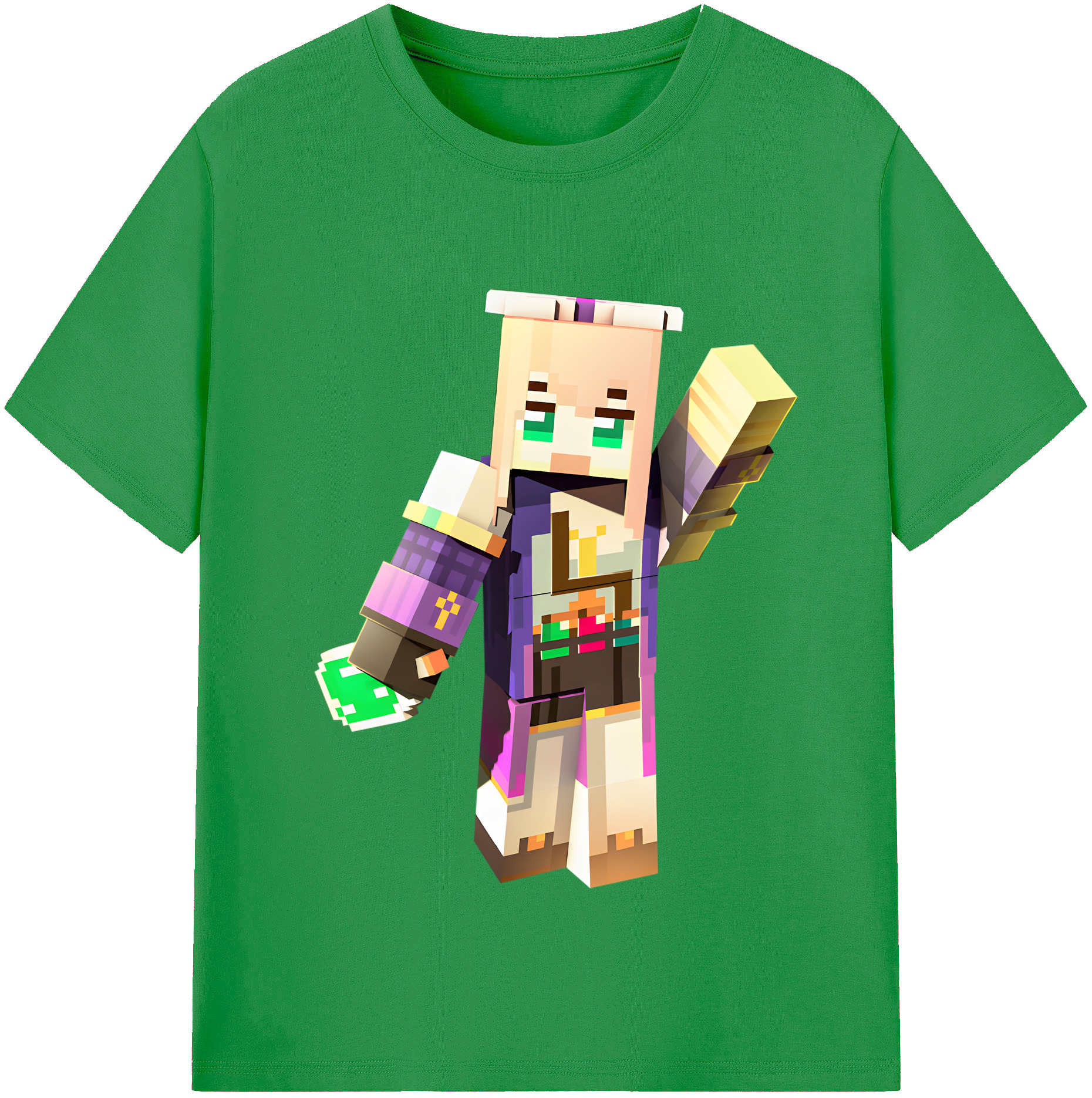 （画像用） マインクラフト ブロックの世界 Minecraft MC Block world レディースカジュアルプリントTシャツ（綿100％）