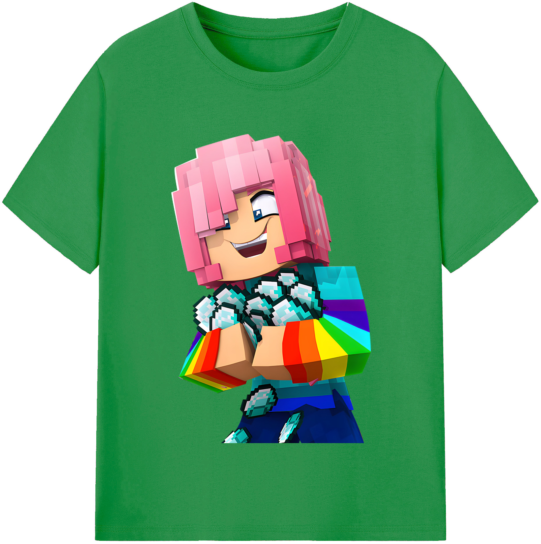 （画像用） マインクラフト ブロックの世界 Minecraft MC Block world レディースカジュアルプリントTシャツ（綿100％）