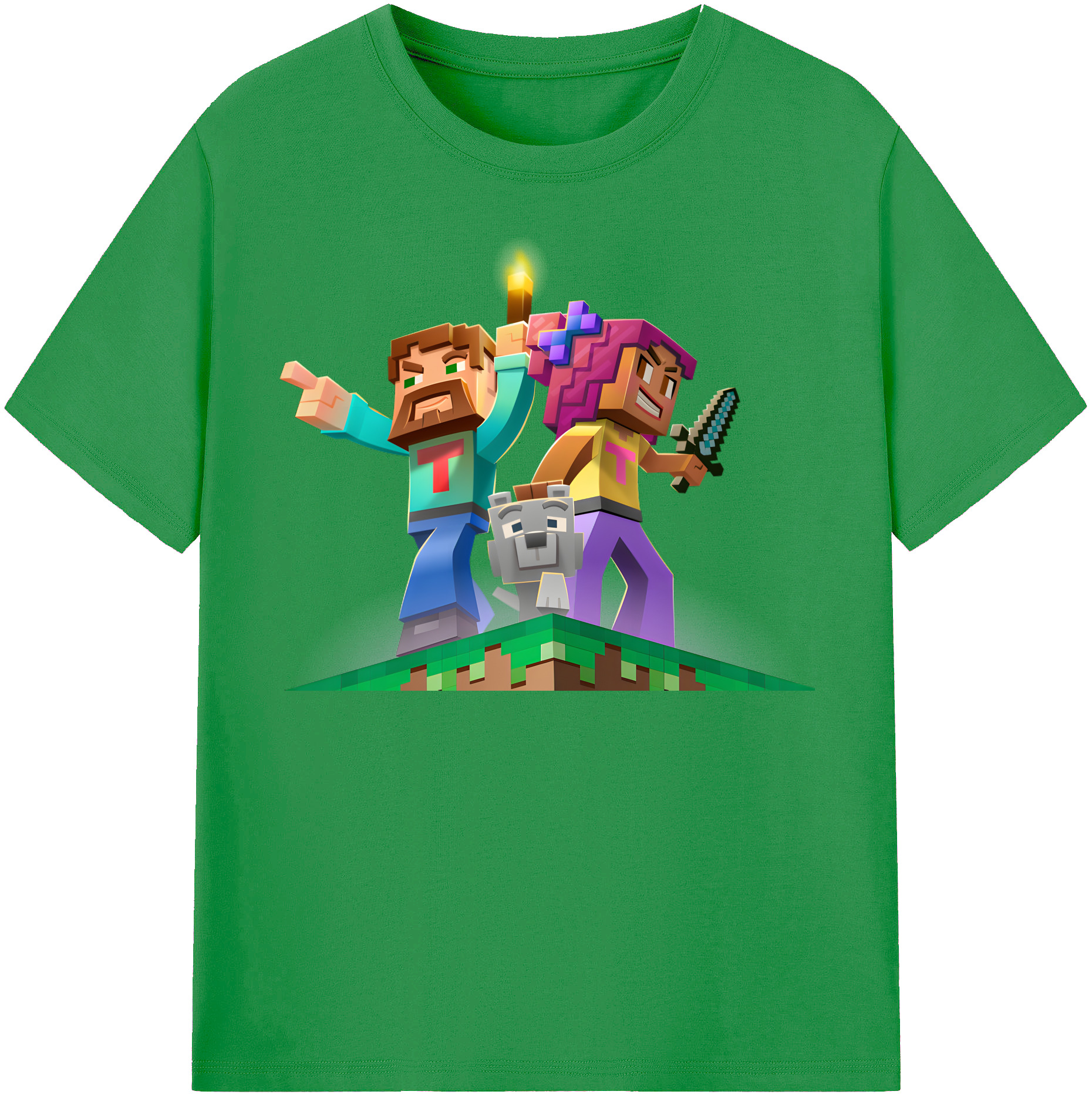 （画像用） マインクラフト ブロックの世界 Minecraft MC Block world レディースカジュアルプリントTシャツ（綿100％）