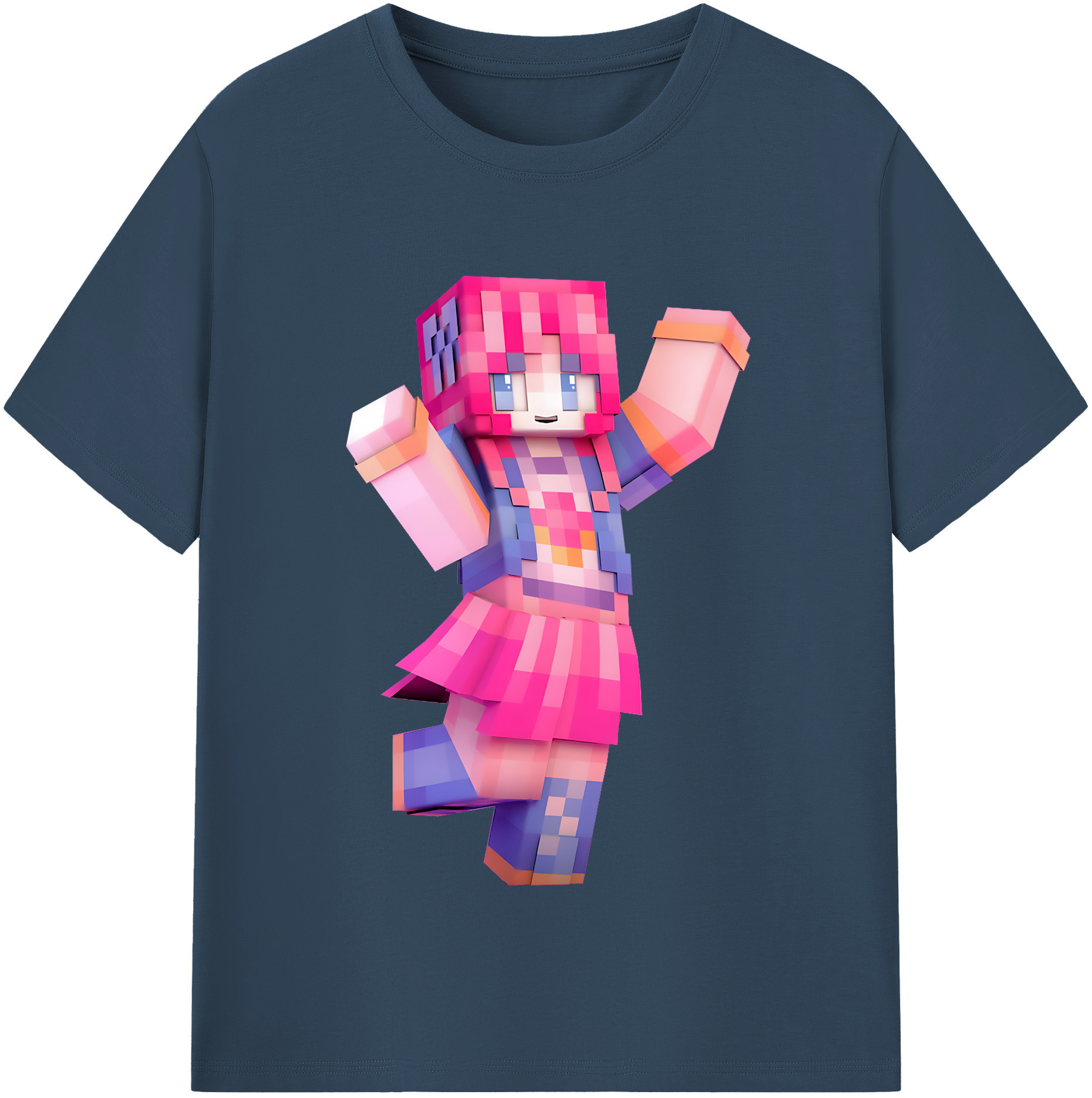 （画像用） マインクラフト ブロックの世界 Minecraft MC Block world レディースカジュアルプリントTシャツ（綿100％）