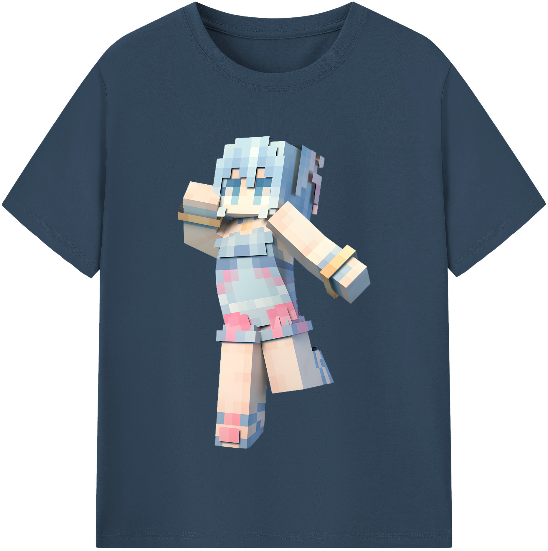 （画像用） マインクラフト ブロックの世界 Minecraft MC Block world レディースカジュアルプリントTシャツ（綿100％）