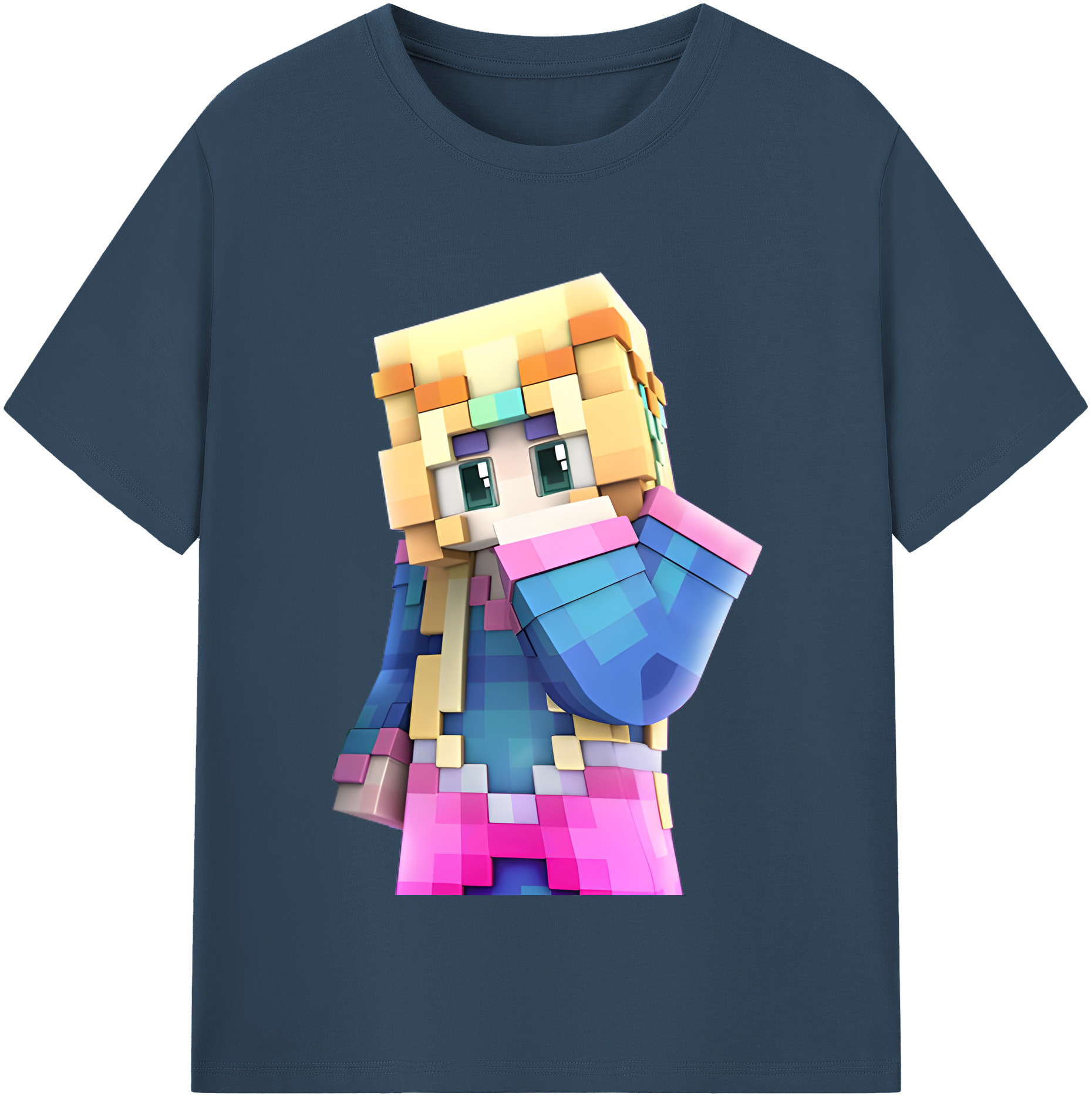 （画像用） マインクラフト ブロックの世界 Minecraft MC Block world レディースカジュアルプリントTシャツ（綿100％）
