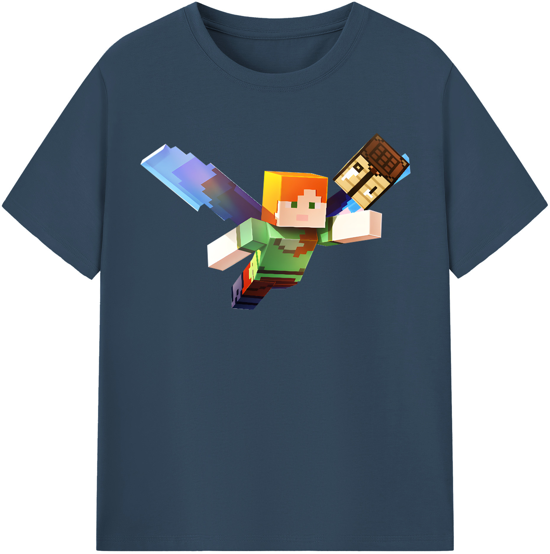 （画像用） マインクラフト ブロックの世界 Minecraft MC Block world レディースカジュアルプリントTシャツ（綿100％）
