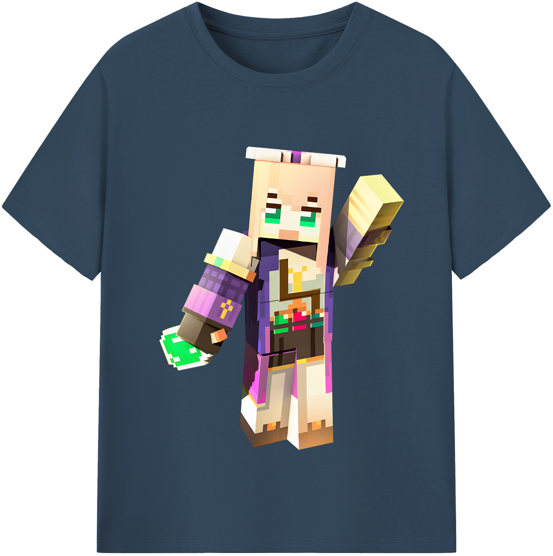 （画像用） マインクラフト ブロックの世界 Minecraft MC Block world レディースカジュアルプリントTシャツ（綿100％）