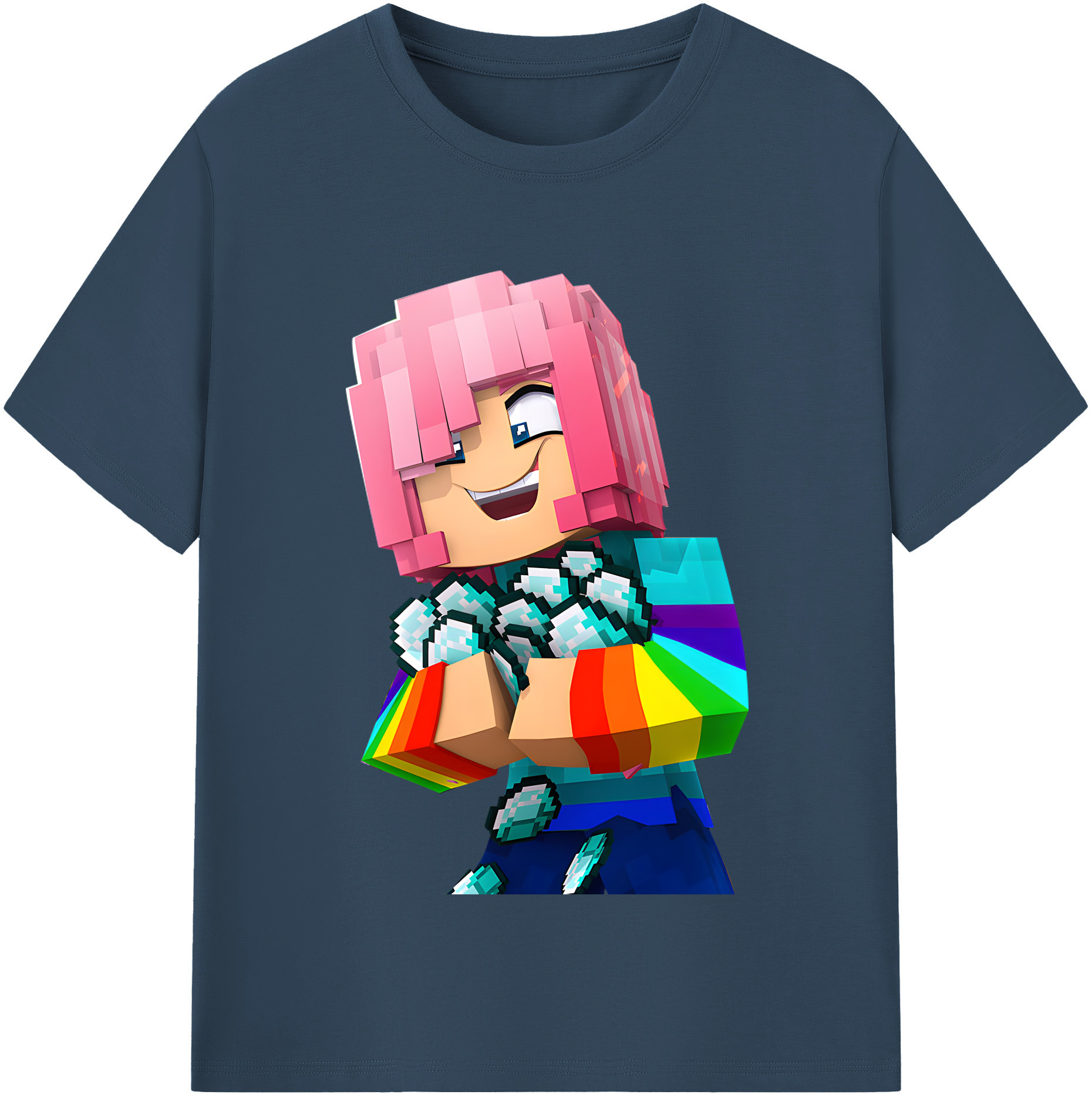 （画像用） マインクラフト ブロックの世界 Minecraft MC Block world レディースカジュアルプリントTシャツ（綿100％）