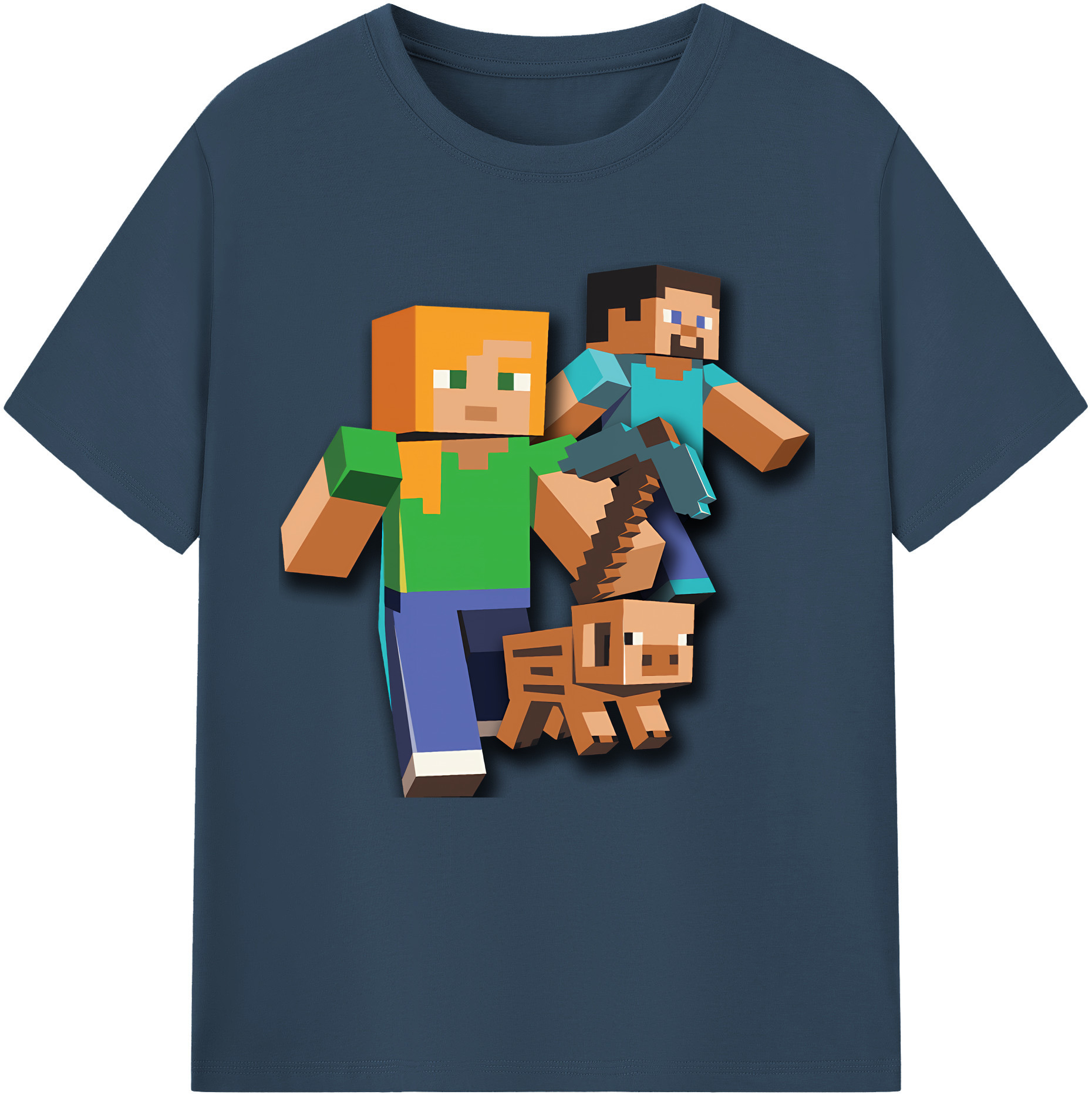 （画像用） マインクラフト ブロックの世界 Minecraft MC Block world レディースカジュアルプリントTシャツ（綿100％）