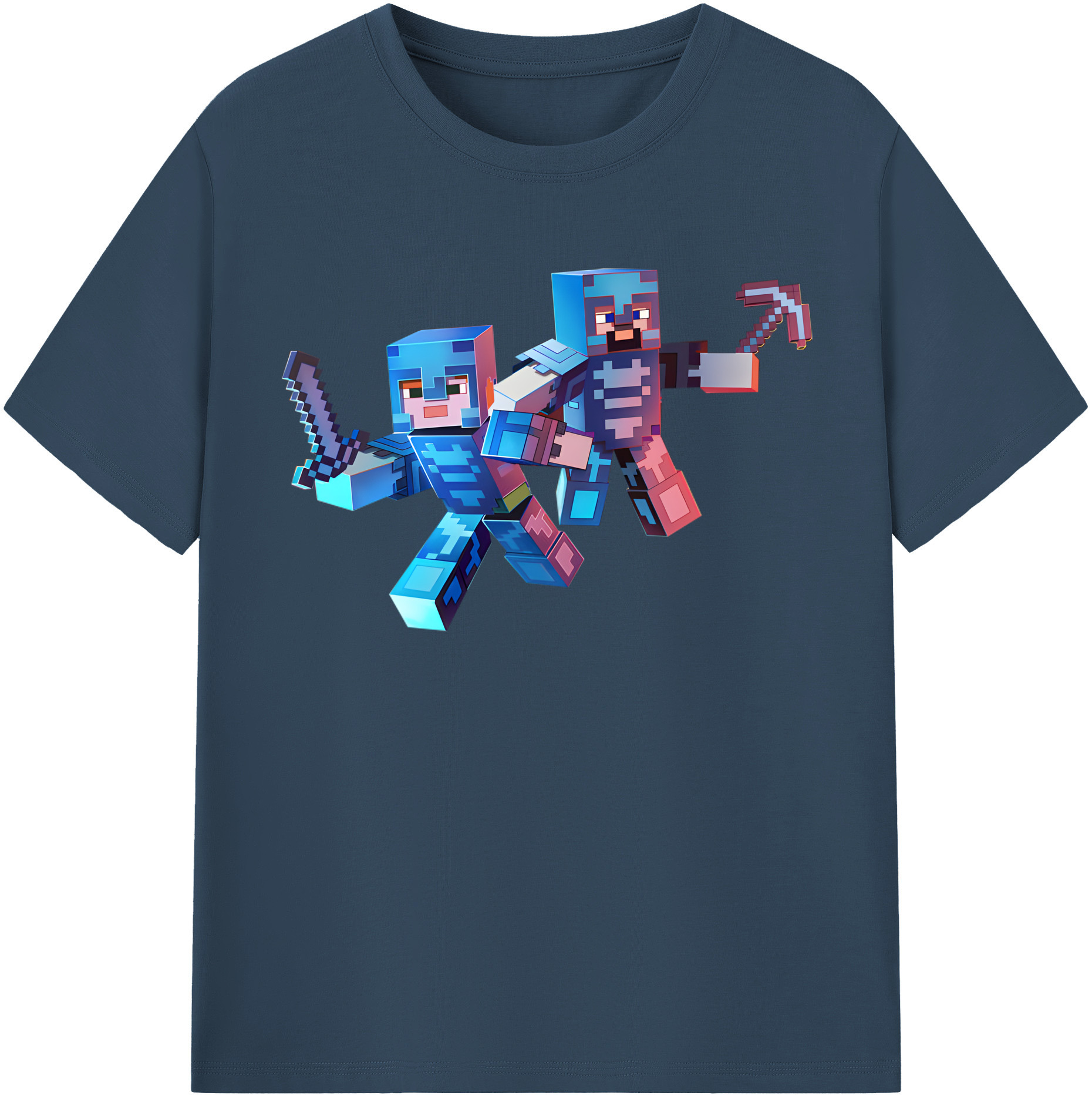 （画像用） マインクラフト ブロックの世界 Minecraft MC Block world レディースカジュアルプリントTシャツ（綿100％）
