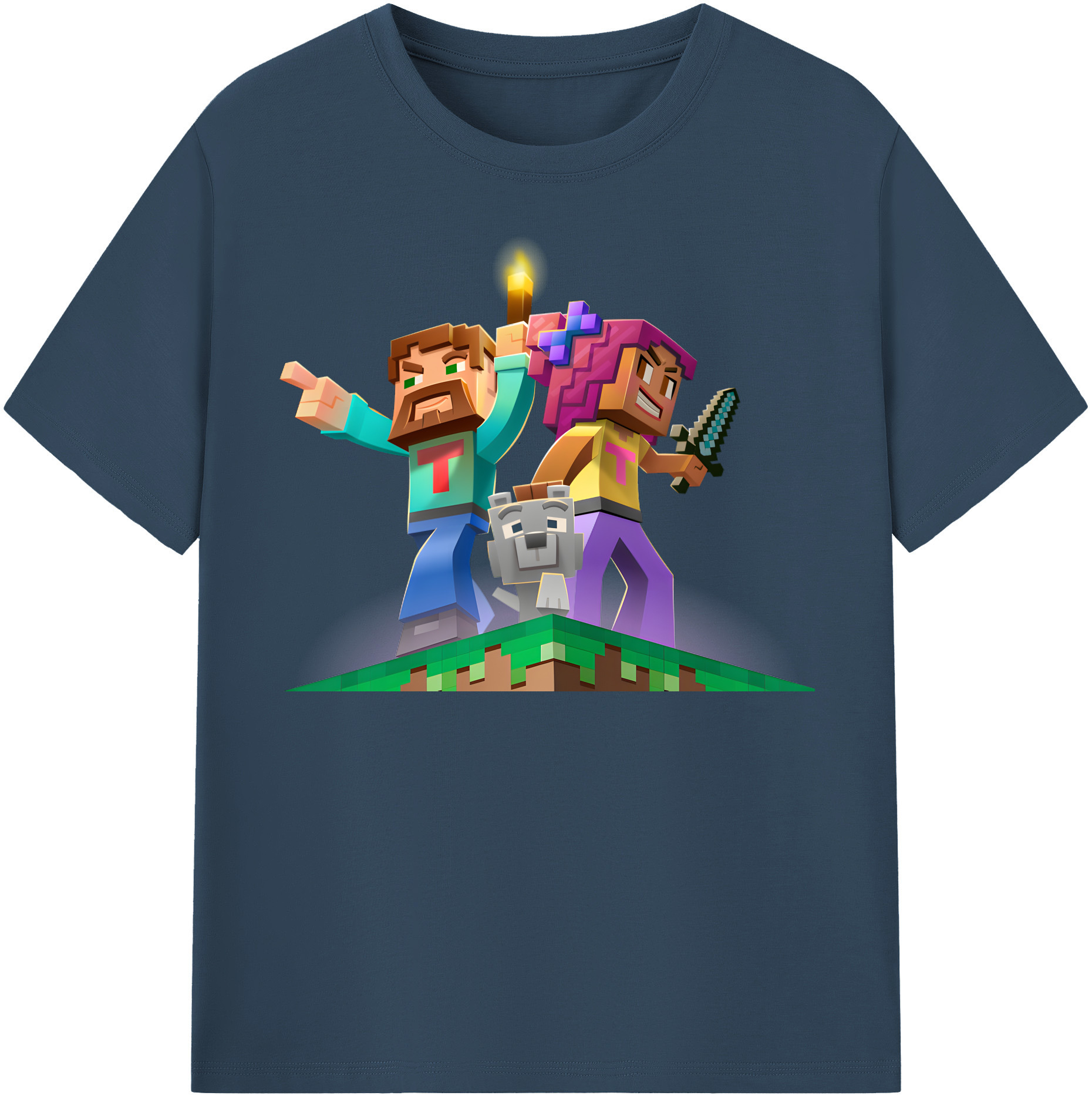 （画像用） マインクラフト ブロックの世界 Minecraft MC Block world レディースカジュアルプリントTシャツ（綿100％）