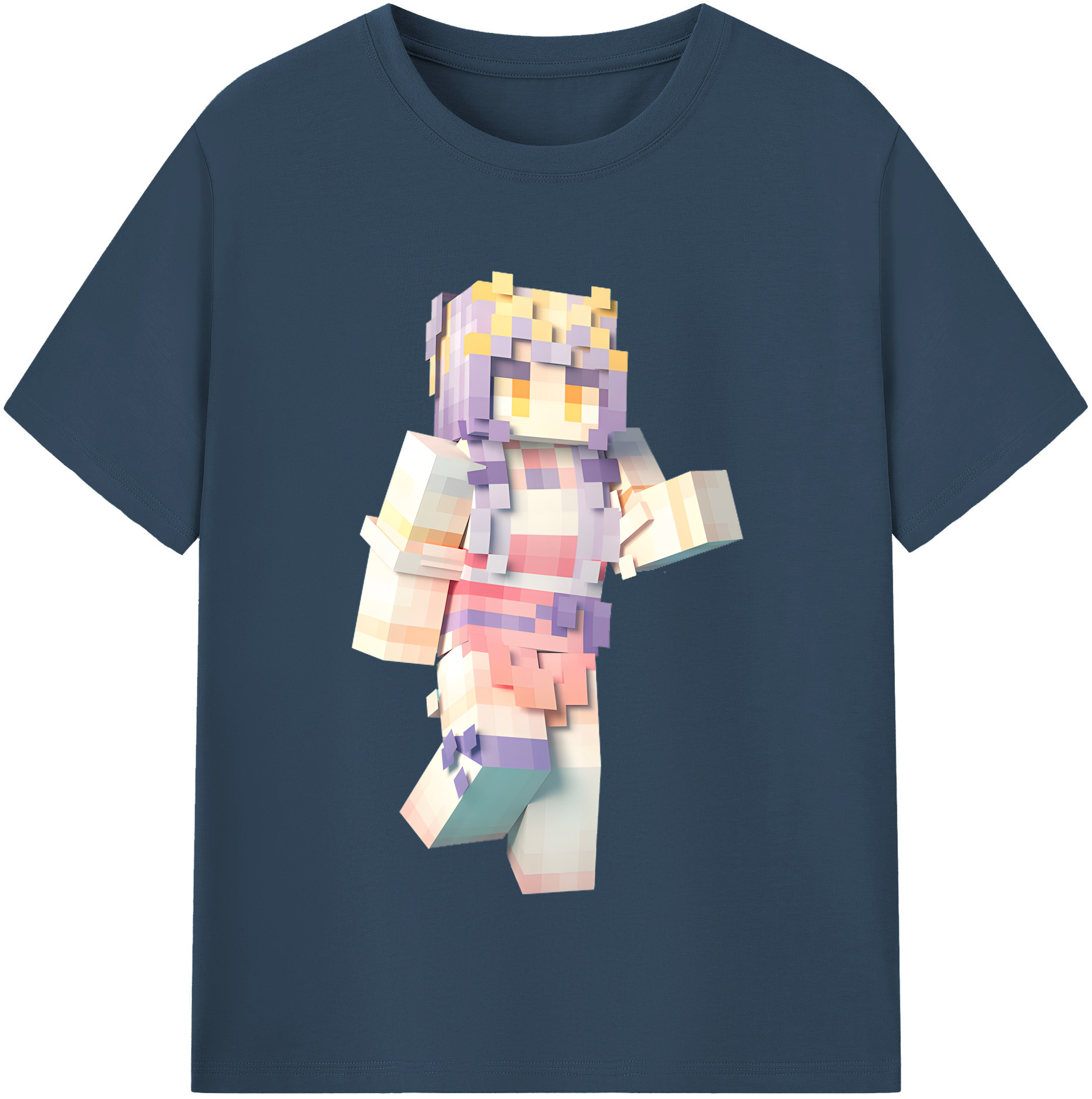 （画像用） マインクラフト ブロックの世界 Minecraft MC Block world レディースカジュアルプリントTシャツ（綿100％）