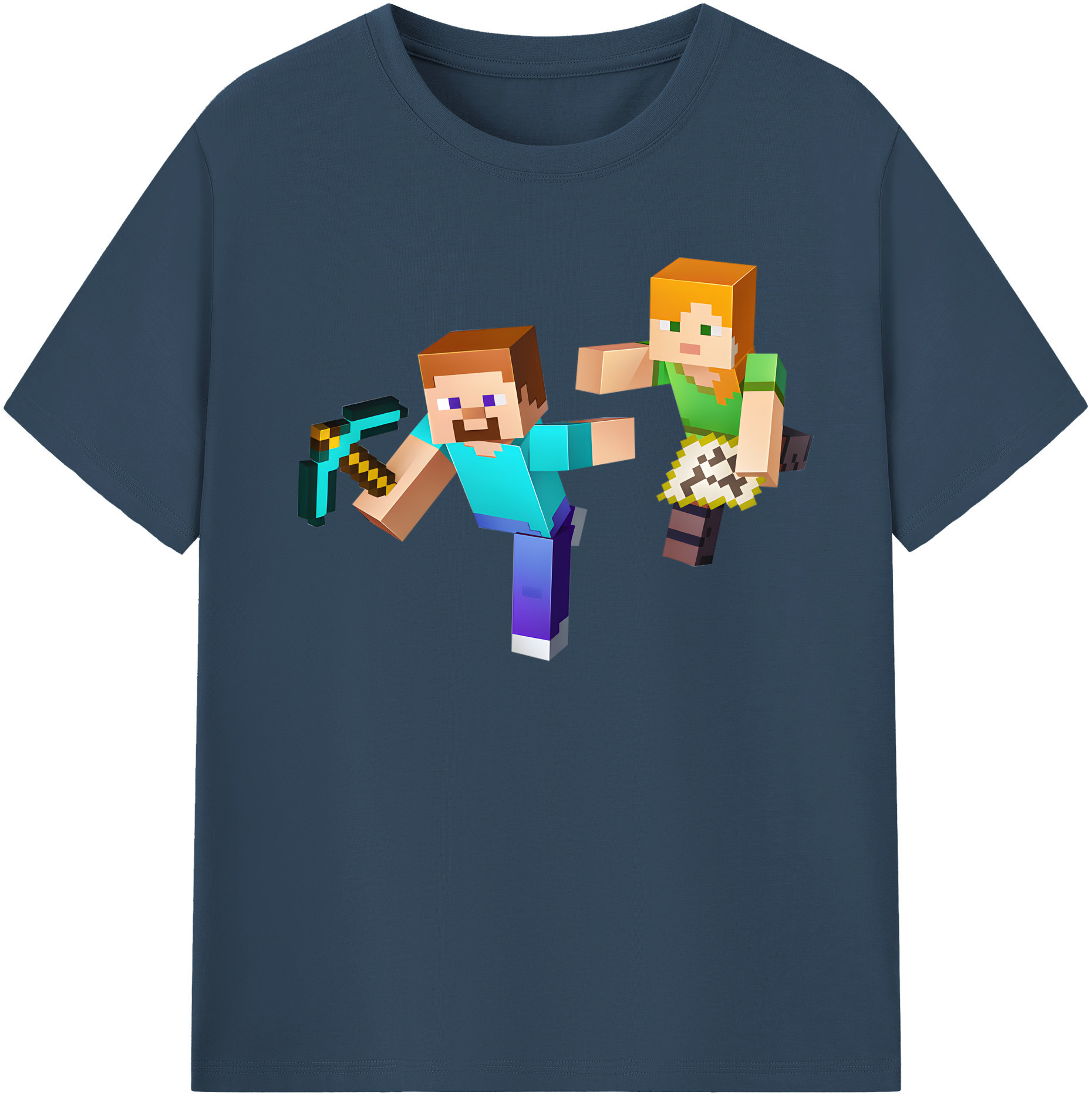 （画像用） マインクラフト ブロックの世界 Minecraft MC Block world レディースカジュアルプリントTシャツ（綿100％）
