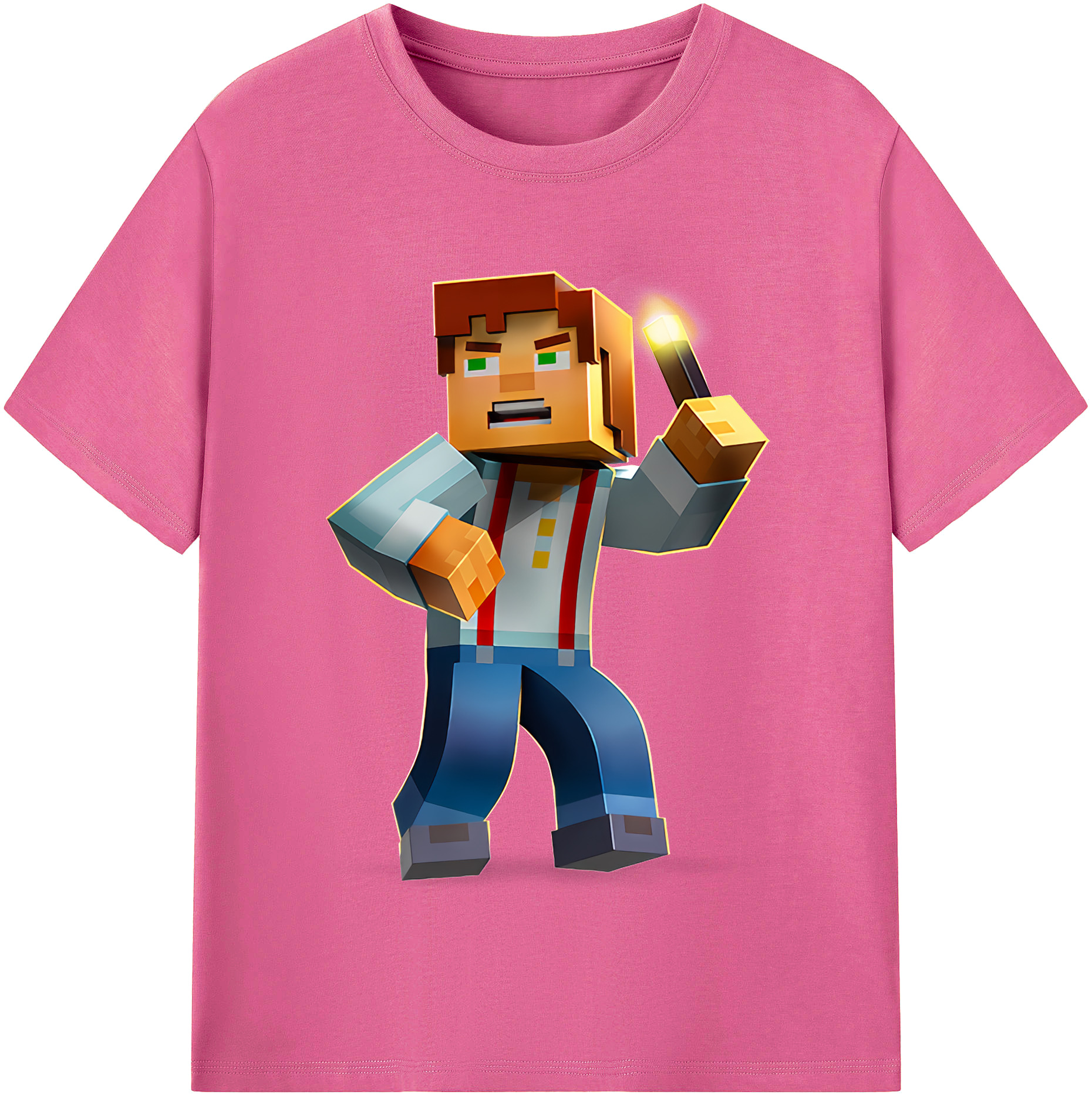 （画像用） マインクラフト ブロックの世界 Minecraft MC Block world レディースカジュアルプリントTシャツ（綿100％）
