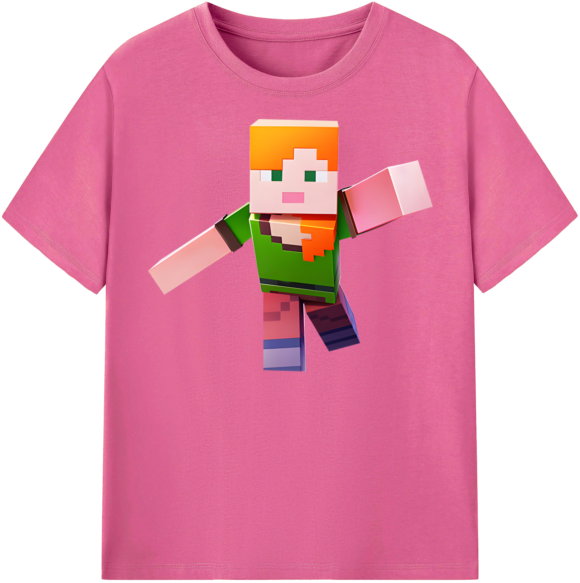 （画像用） マインクラフト ブロックの世界 Minecraft MC Block world レディースカジュアルプリントTシャツ（綿100％）