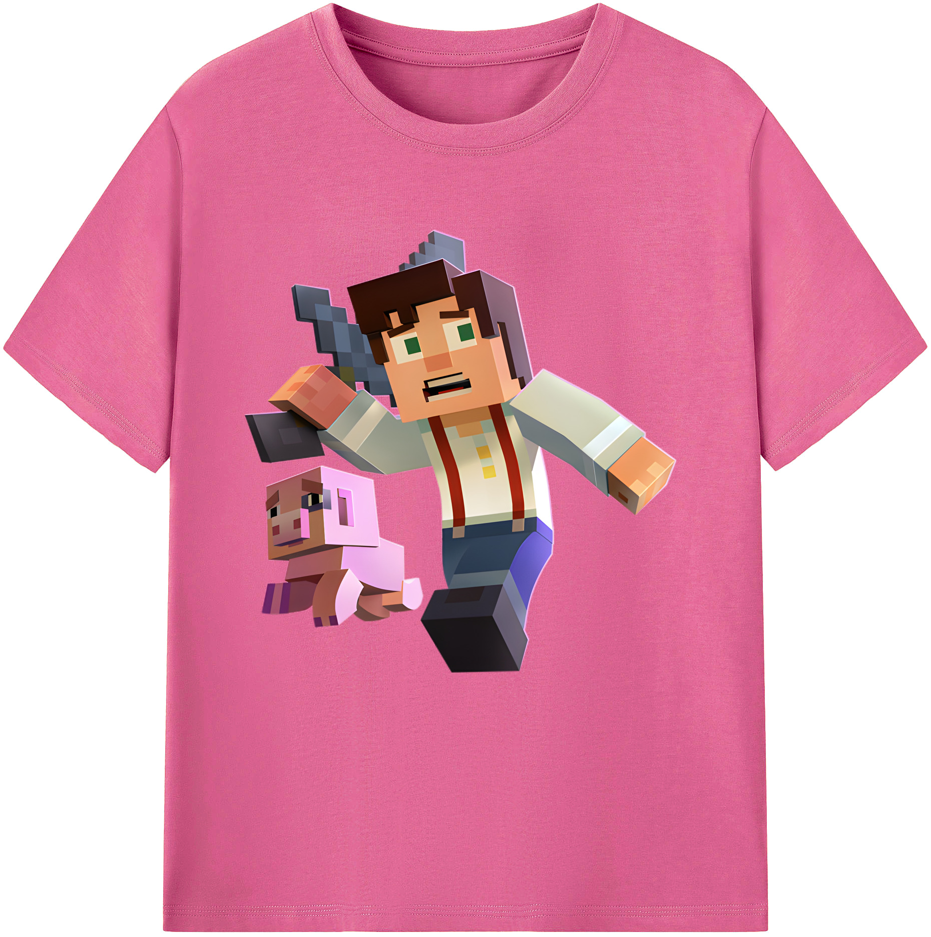 （画像用） マインクラフト ブロックの世界 Minecraft MC Block world レディースカジュアルプリントTシャツ（綿100％）