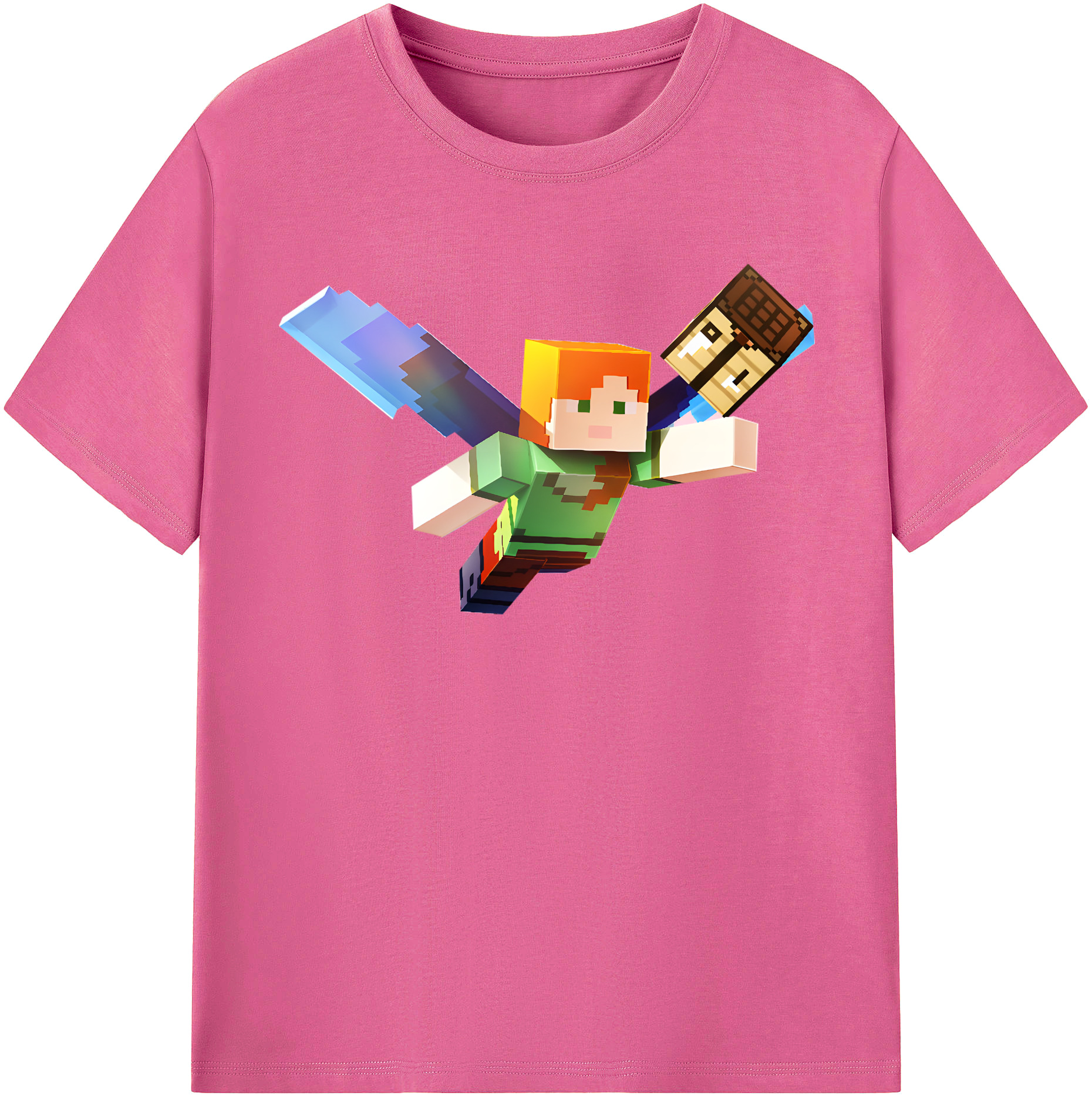 （画像用） マインクラフト ブロックの世界 Minecraft MC Block world レディースカジュアルプリントTシャツ（綿100％）
