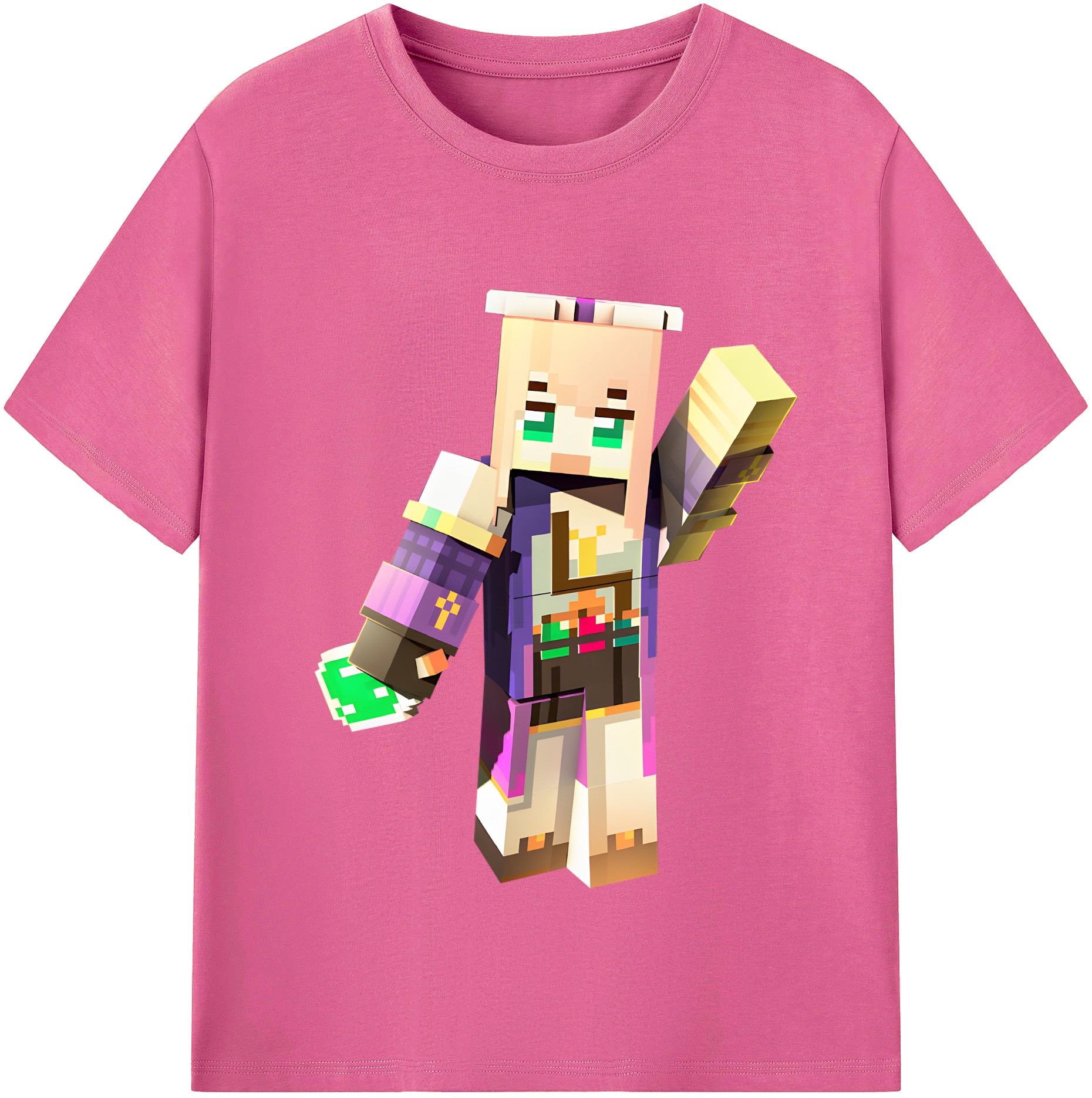 （画像用） マインクラフト ブロックの世界 Minecraft MC Block world レディースカジュアルプリントTシャツ（綿100％）