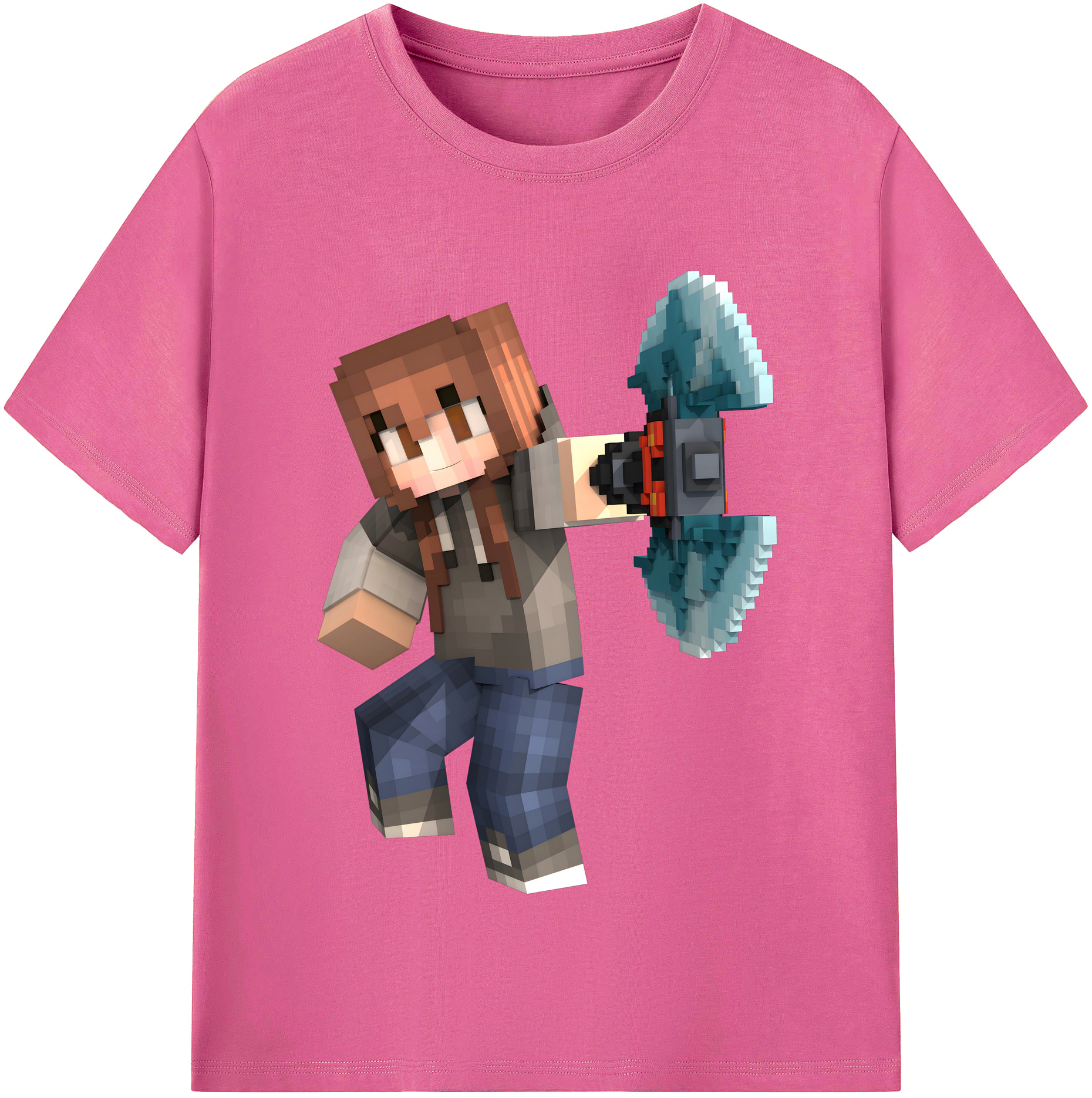 （画像用） マインクラフト ブロックの世界 Minecraft MC Block world レディースカジュアルプリントTシャツ（綿100％）