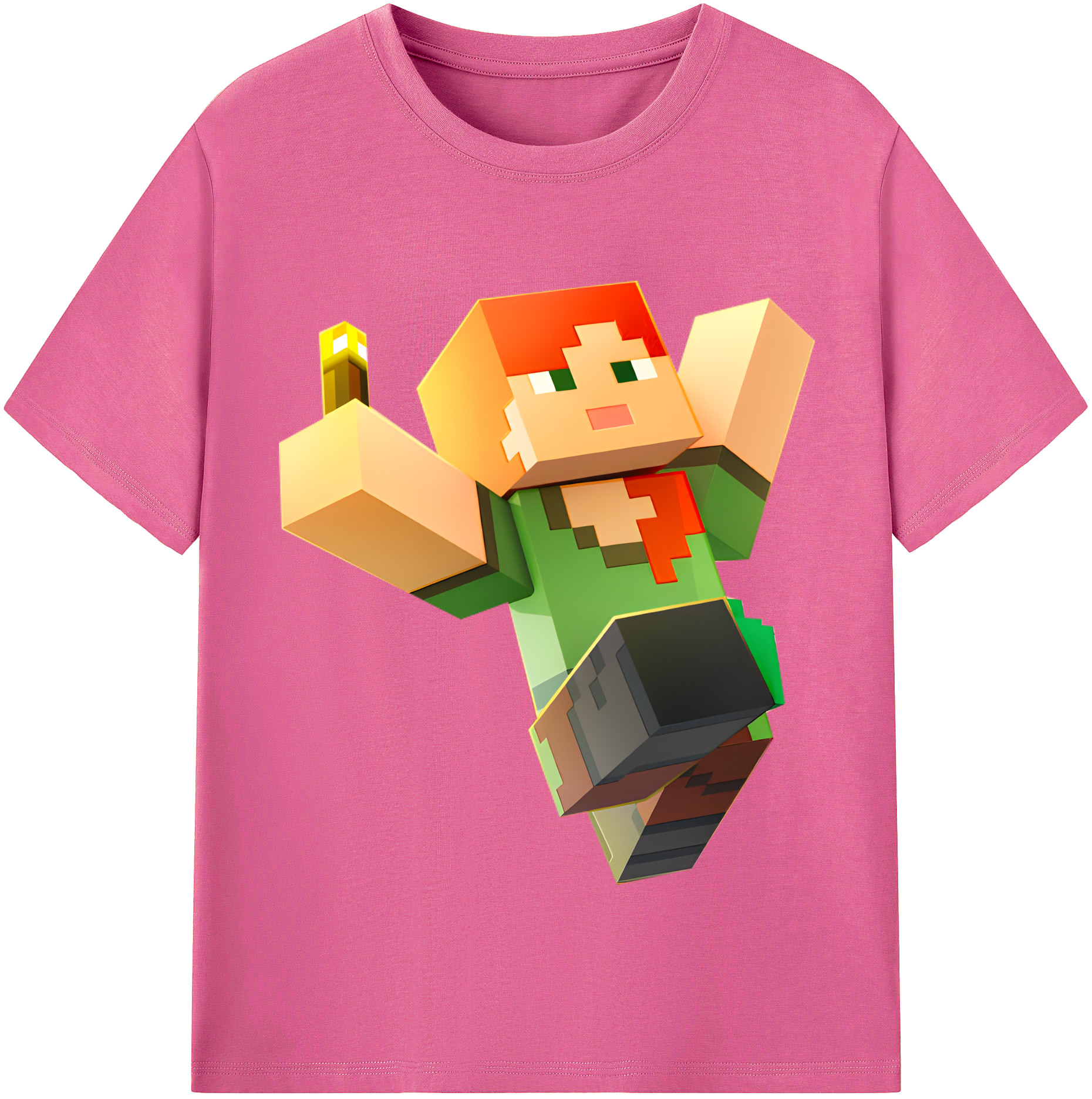 （画像用） マインクラフト ブロックの世界 Minecraft MC Block world レディースカジュアルプリントTシャツ（綿100％）