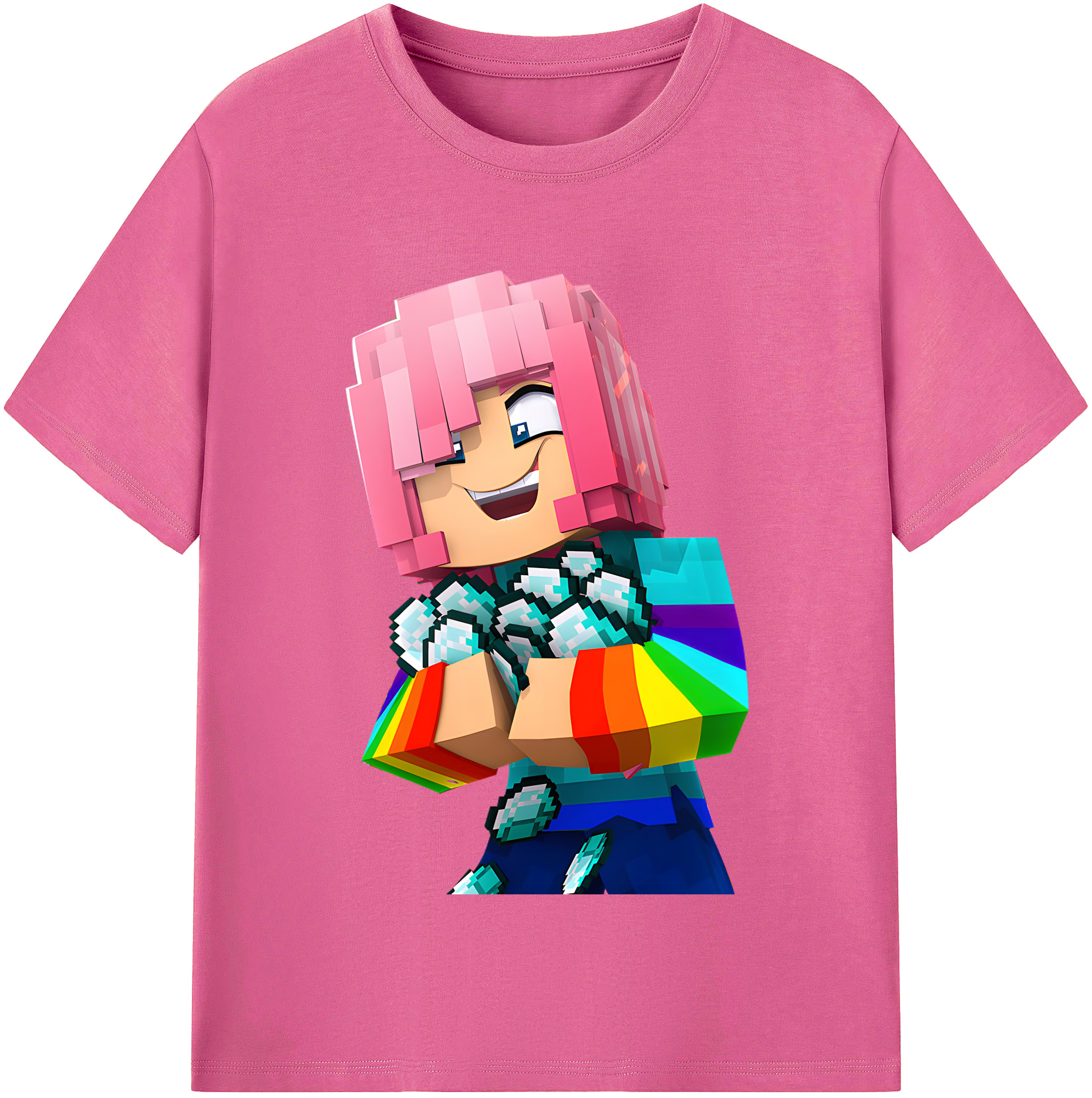 （画像用） マインクラフト ブロックの世界 Minecraft MC Block world レディースカジュアルプリントTシャツ（綿100％）