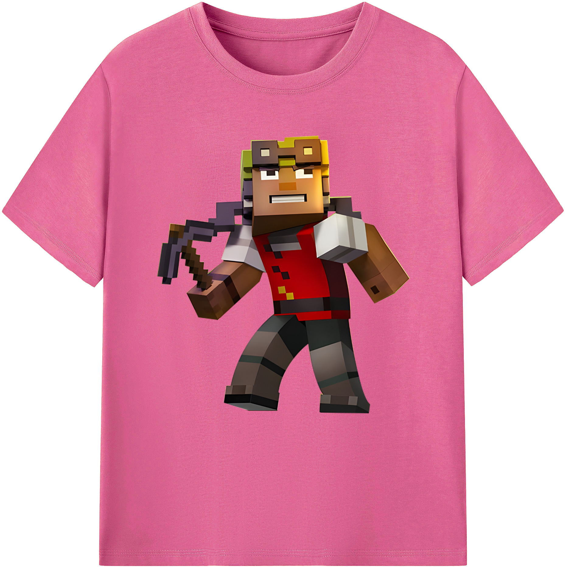 （画像用） マインクラフト ブロックの世界 Minecraft MC Block world レディースカジュアルプリントTシャツ（綿100％）