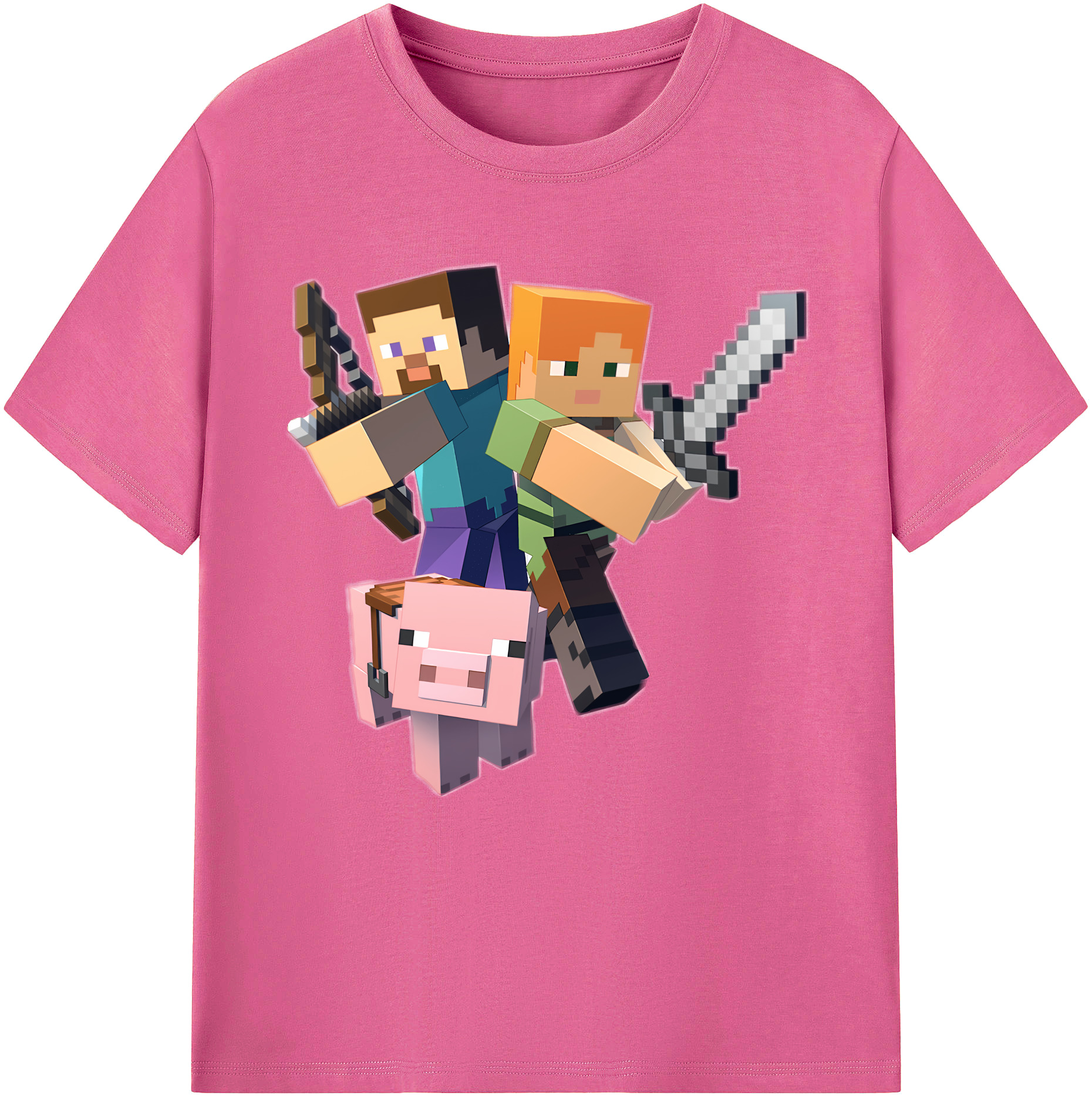 （画像用） マインクラフト ブロックの世界 Minecraft MC Block world レディースカジュアルプリントTシャツ（綿100％）