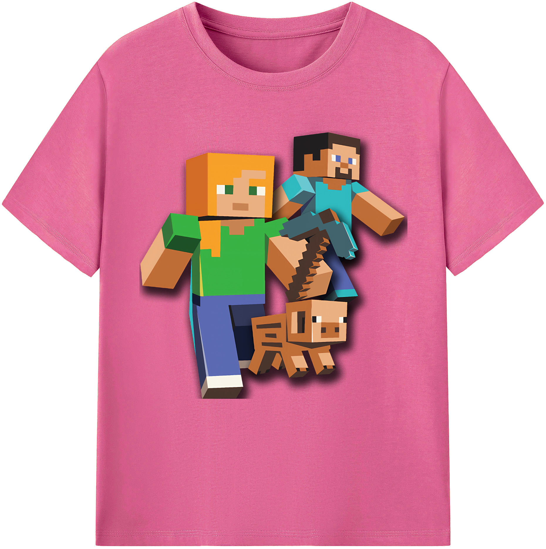（画像用） マインクラフト ブロックの世界 Minecraft MC Block world レディースカジュアルプリントTシャツ（綿100％）