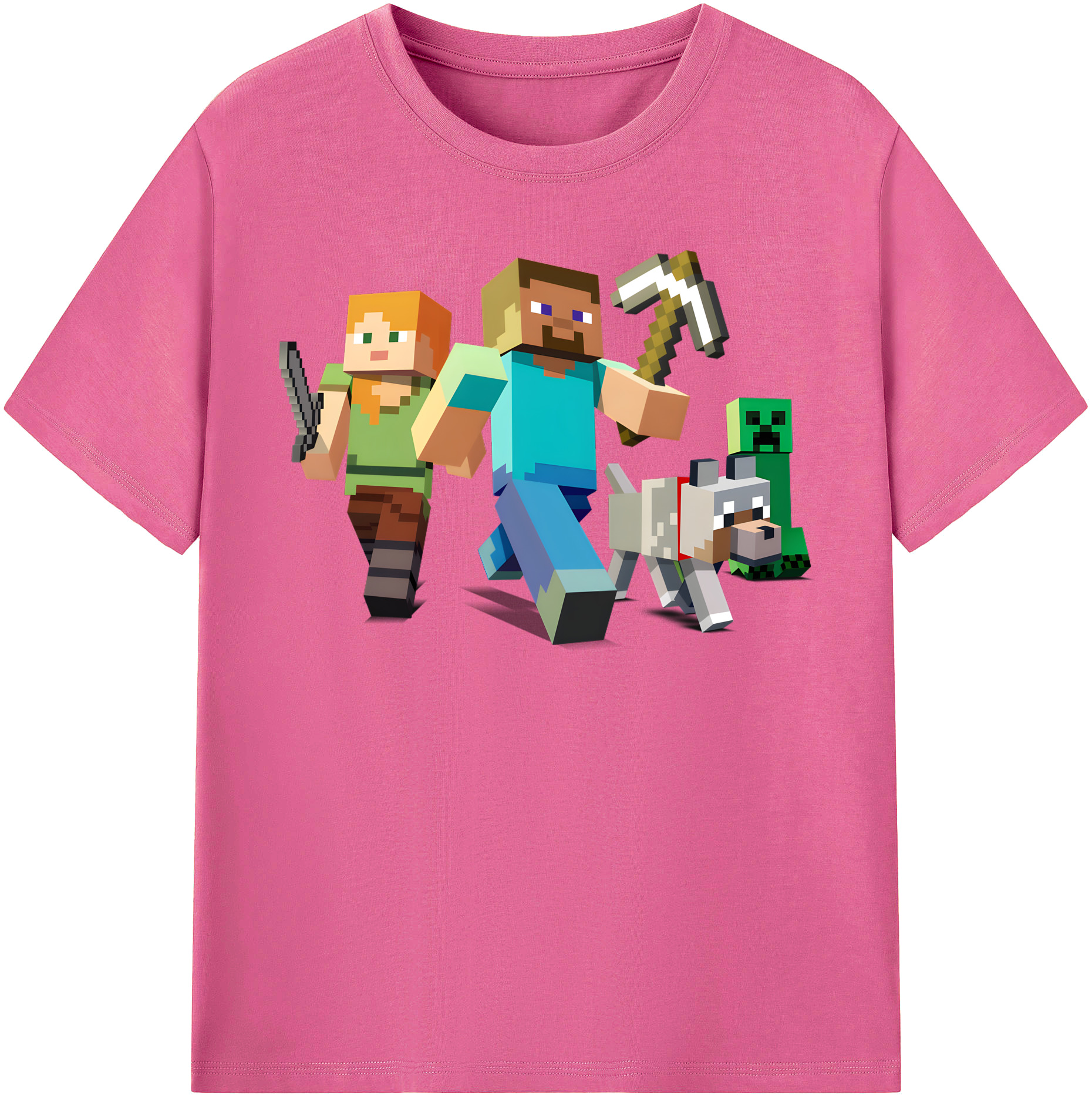 （画像用） マインクラフト ブロックの世界 Minecraft MC Block world レディースカジュアルプリントTシャツ（綿100％）