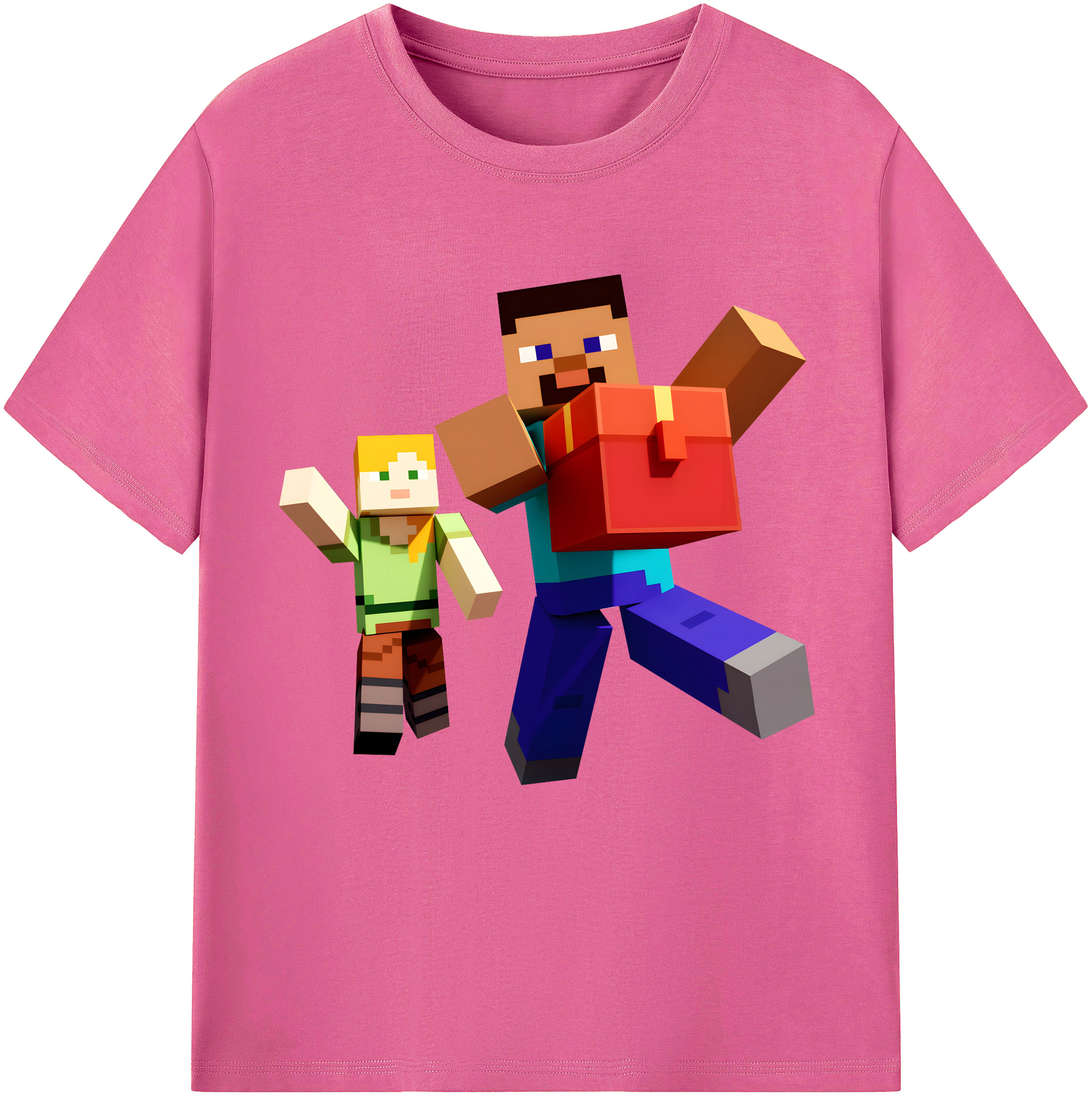 （画像用） マインクラフト ブロックの世界 Minecraft MC Block world レディースカジュアルプリントTシャツ（綿100％）