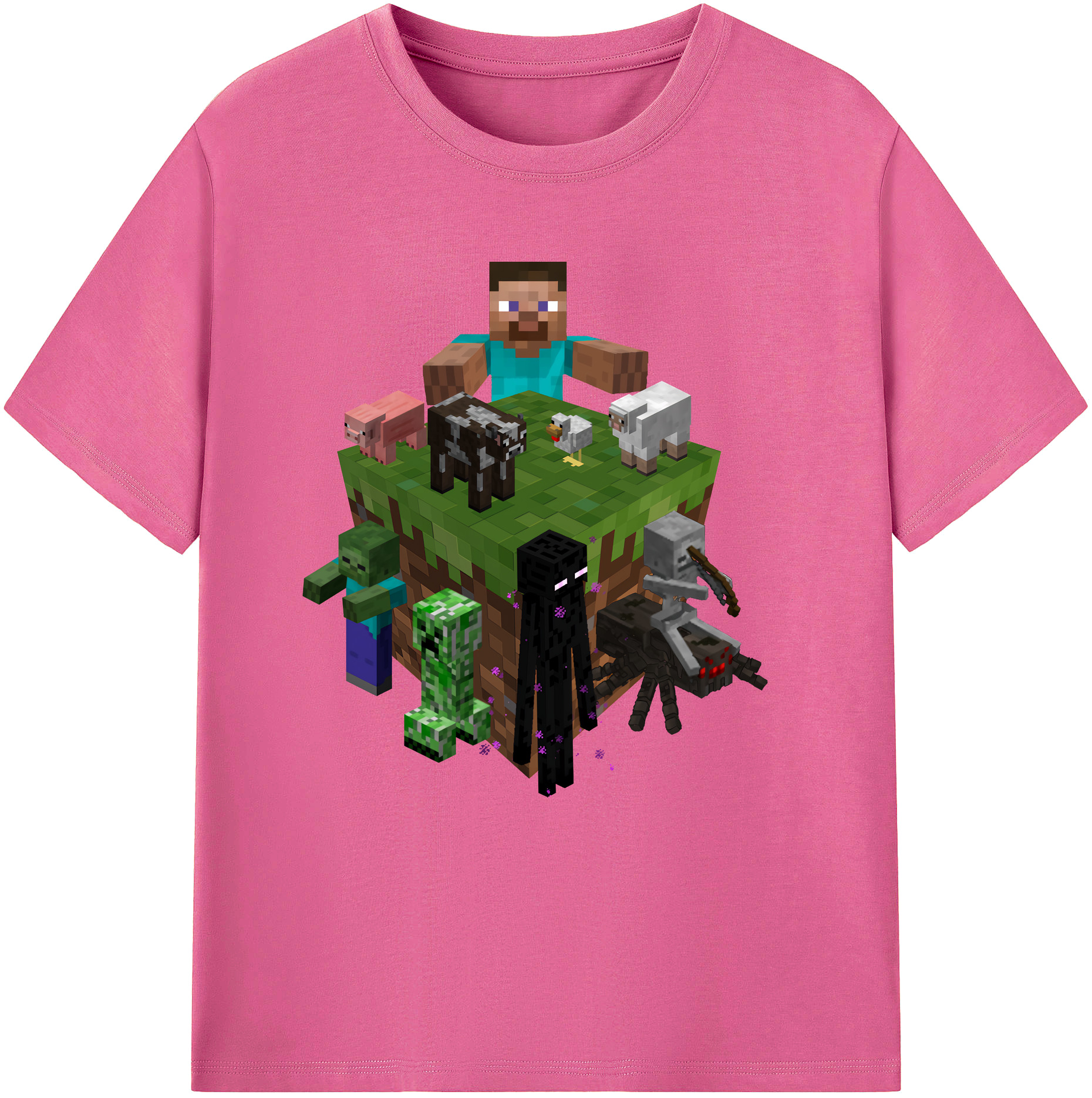 （画像用） マインクラフト ブロックの世界 Minecraft MC Block world レディースカジュアルプリントTシャツ（綿100％）