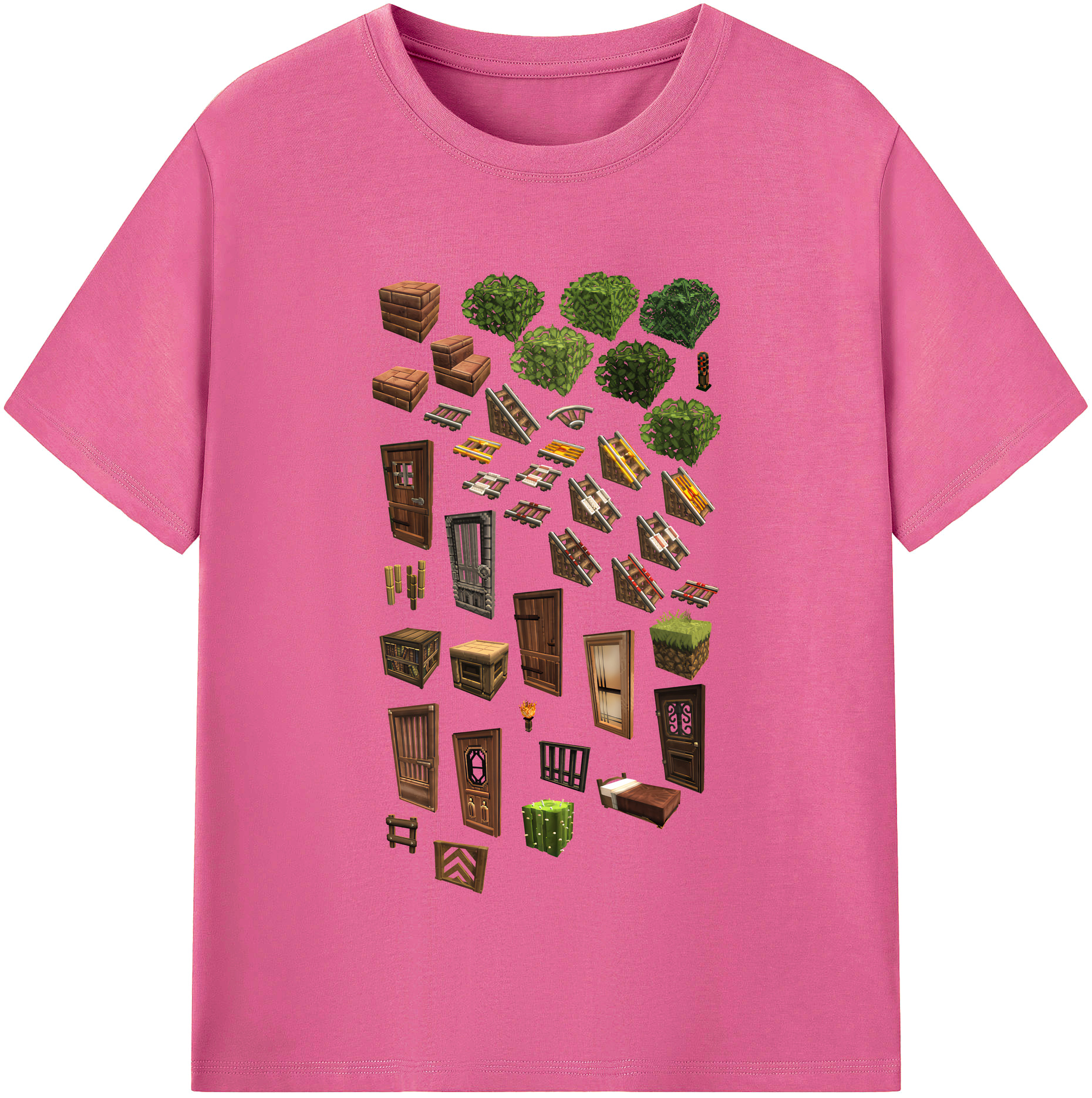 （画像用） マインクラフト ブロックの世界 Minecraft MC Block world レディースカジュアルプリントTシャツ（綿100％）
