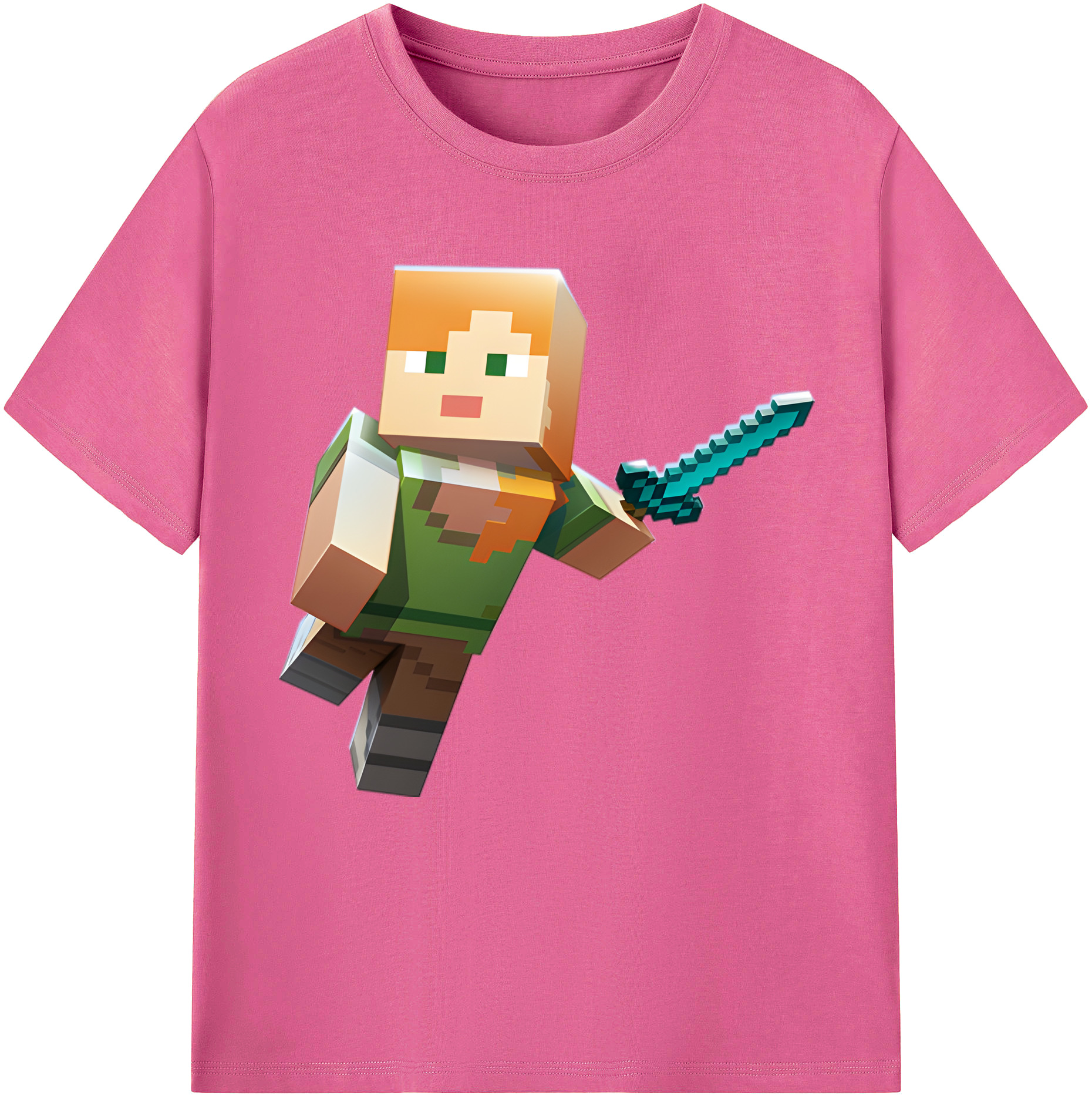 （画像用） マインクラフト ブロックの世界 Minecraft MC Block world レディースカジュアルプリントTシャツ（綿100％）