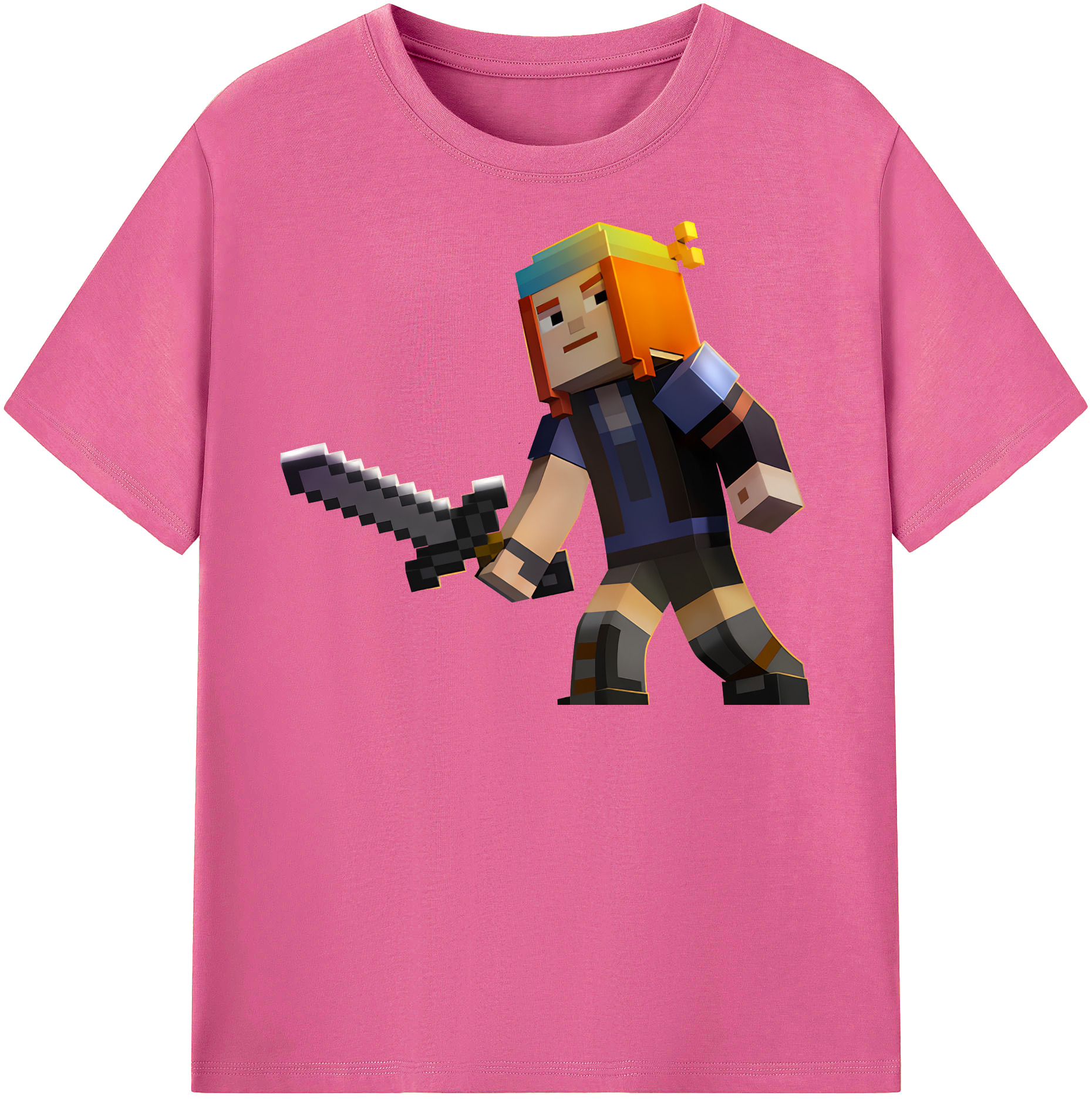 （画像用） マインクラフト ブロックの世界 Minecraft MC Block world レディースカジュアルプリントTシャツ（綿100％）