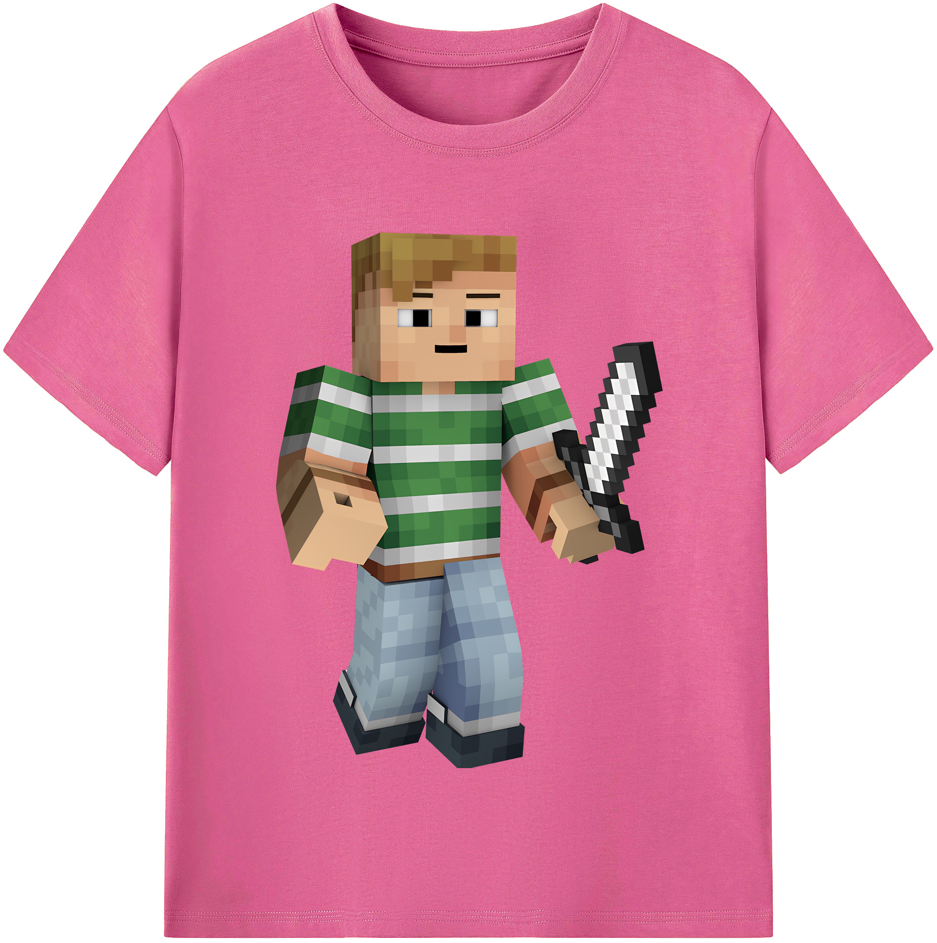（画像用） マインクラフト ブロックの世界 Minecraft MC Block world レディースカジュアルプリントTシャツ（綿100％）