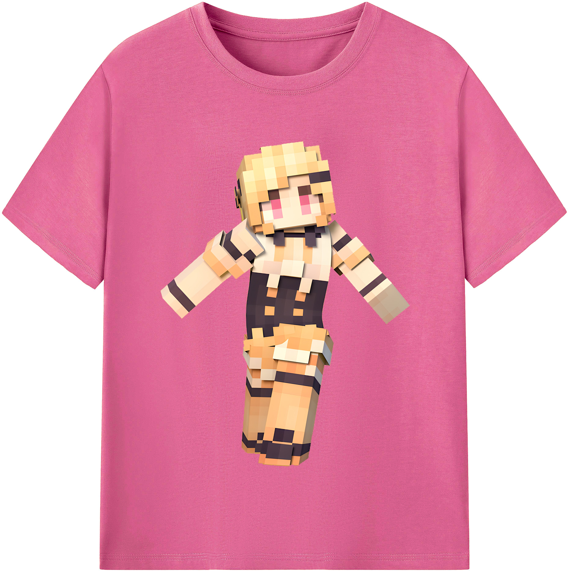（画像用） マインクラフト ブロックの世界 Minecraft MC Block world レディースカジュアルプリントTシャツ（綿100％）