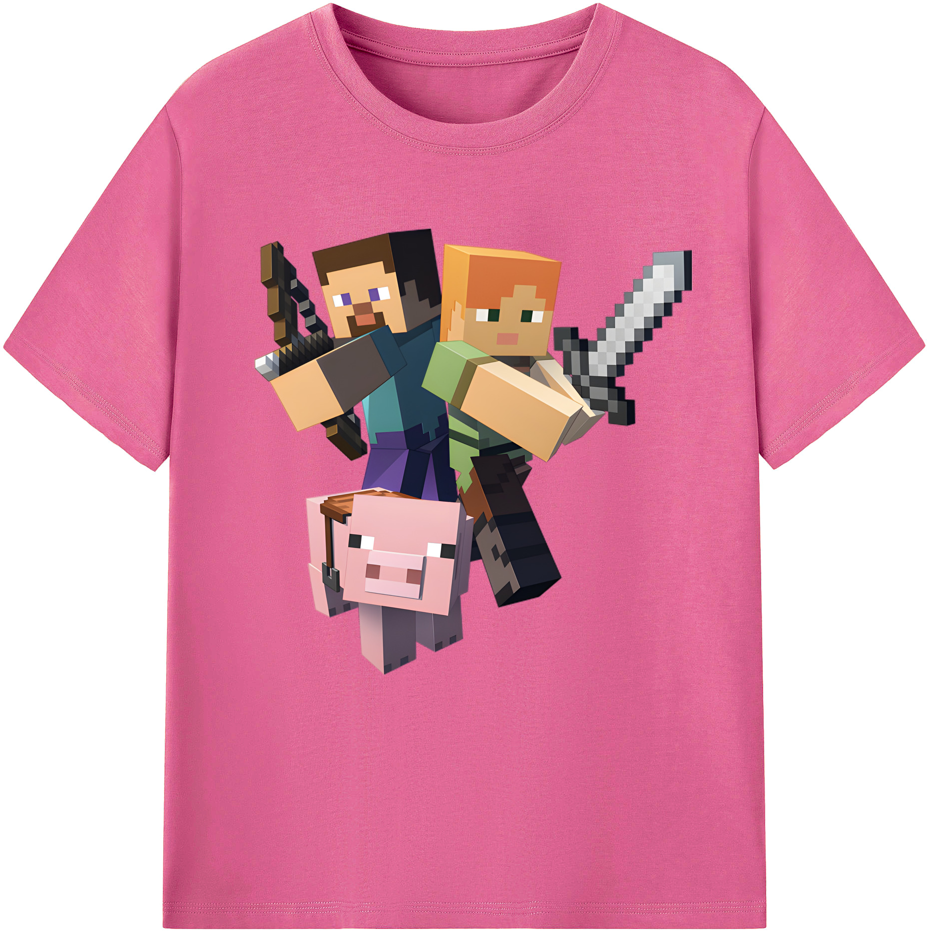 （画像用） マインクラフト ブロックの世界 Minecraft MC Block world レディースカジュアルプリントTシャツ（綿100％）