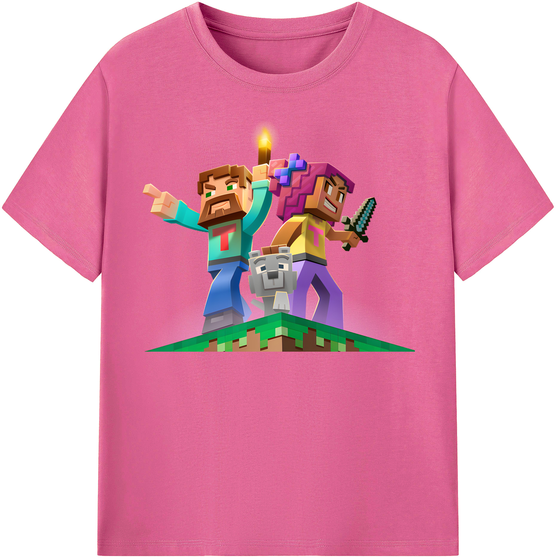 （画像用） マインクラフト ブロックの世界 Minecraft MC Block world レディースカジュアルプリントTシャツ（綿100％）