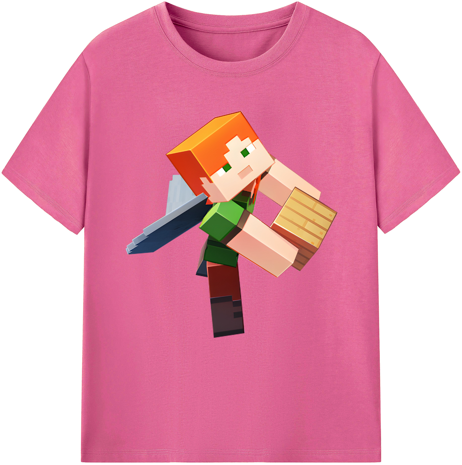 （画像用） マインクラフト ブロックの世界 Minecraft MC Block world レディースカジュアルプリントTシャツ（綿100％）